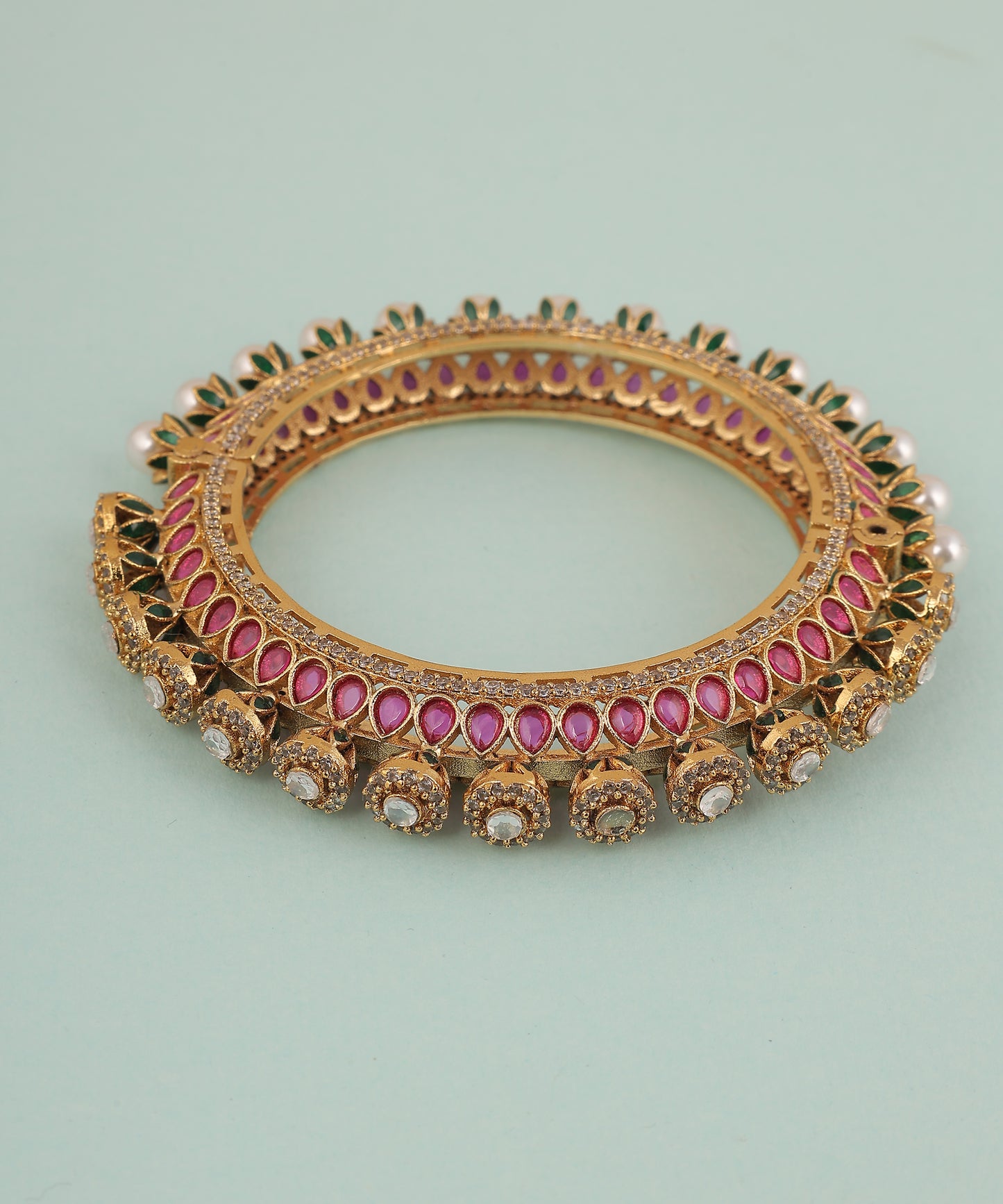Jadau Meenakari Bangle With Polki And Pearls