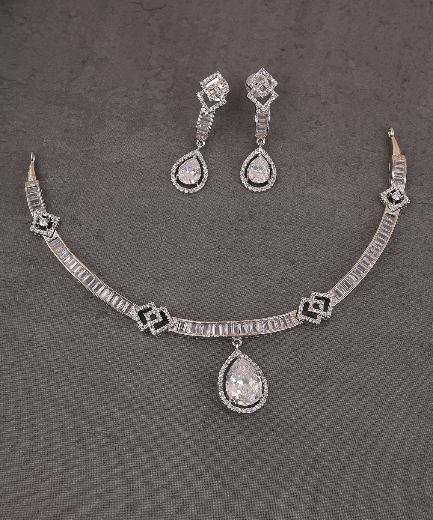 Crystal Studded Clear Drop Artificial Diamond Necklace Set