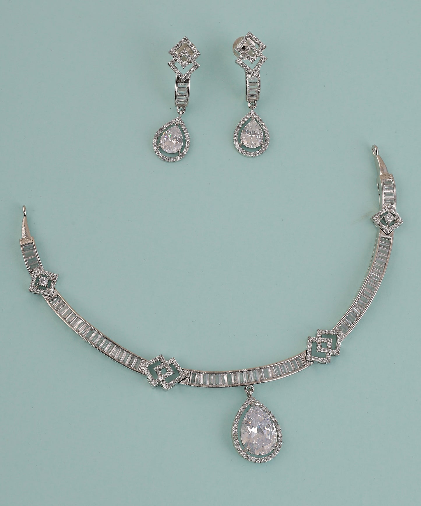 Crystal Studded Clear Drop Artificial Diamond Necklace Set