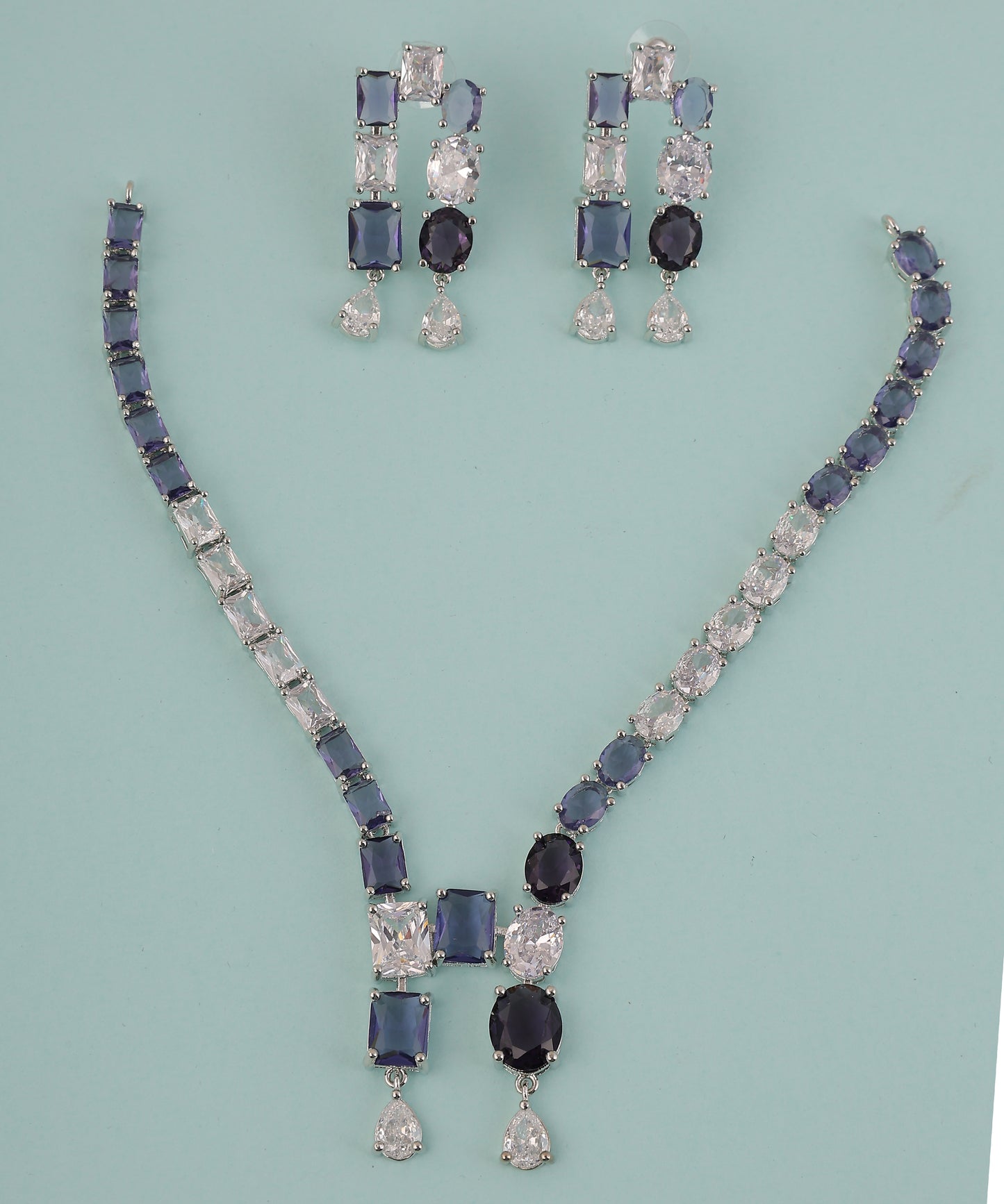 Crystal And Violet Stone Artificial Diamond Necklace