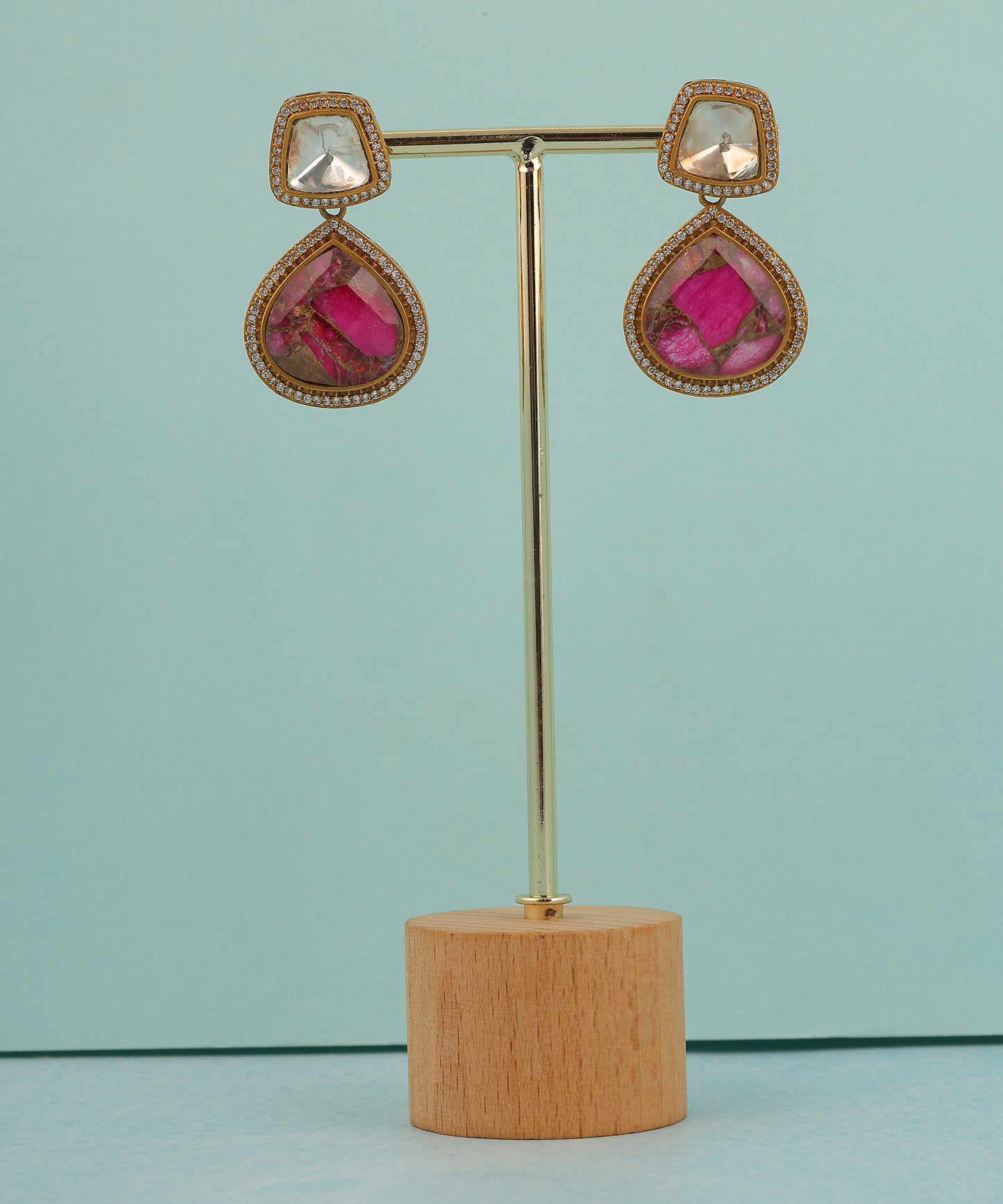 Polki And Pink Doublet Stone Earrings