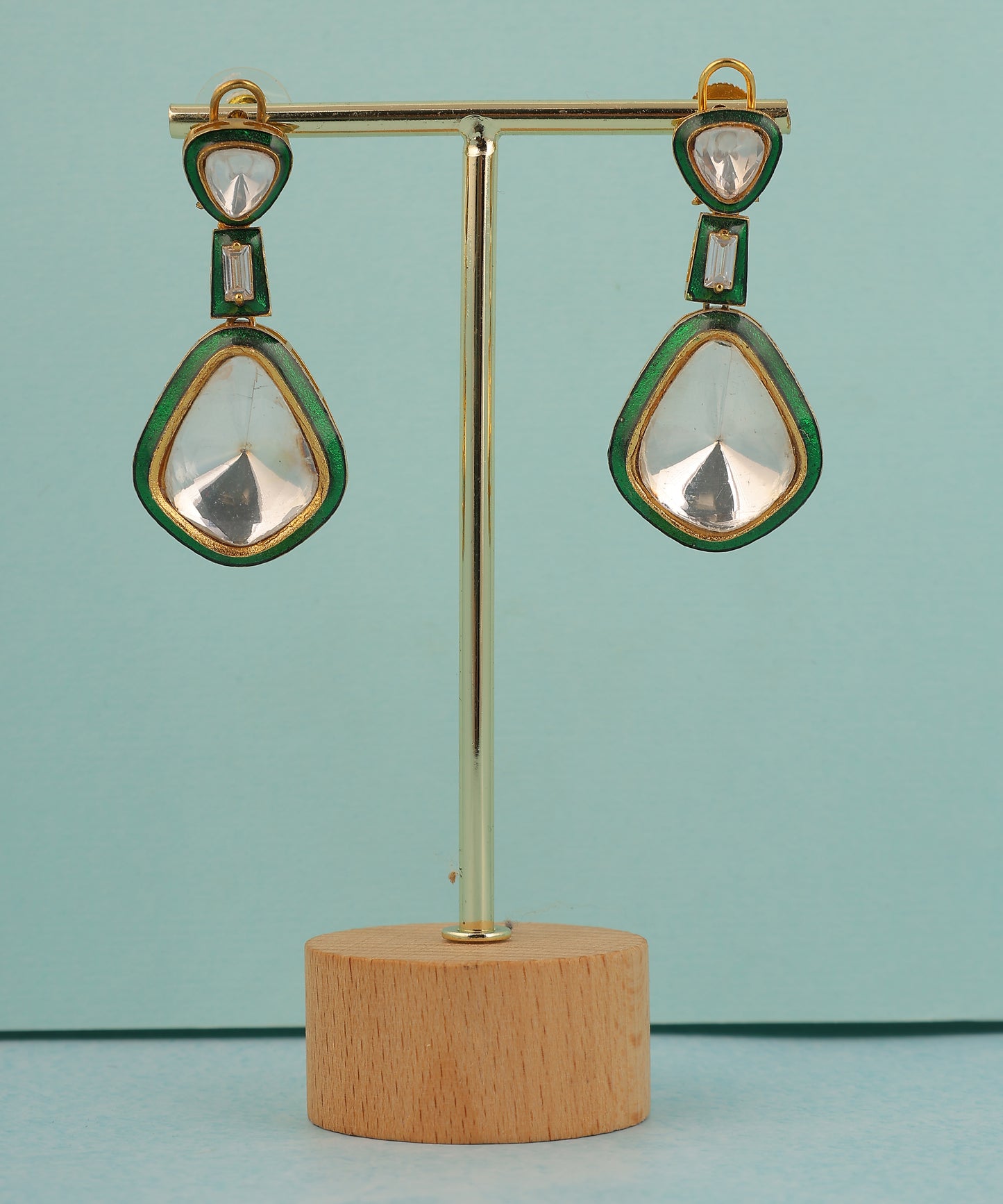Polki Enameled Drop Earrings