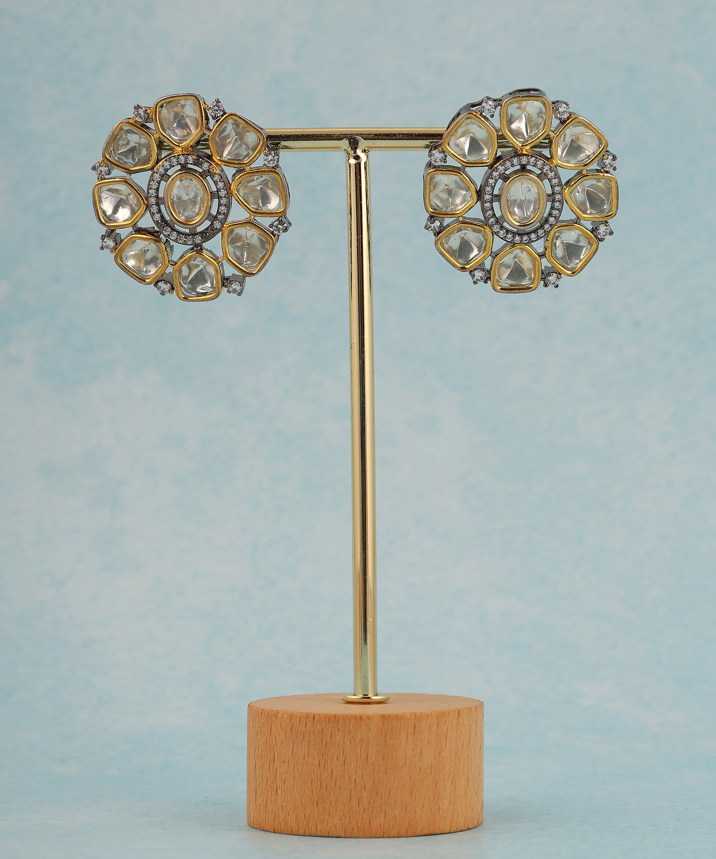 Oxidised Gold Polki Studs/Earings