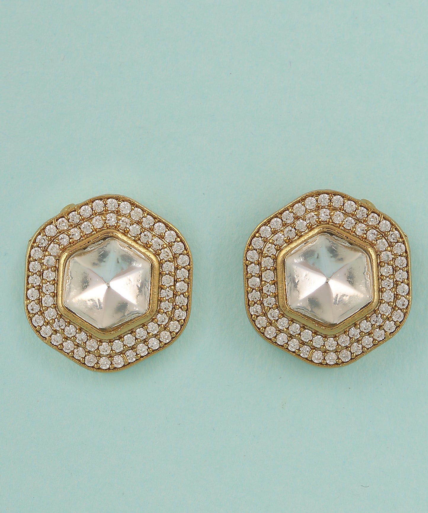 Polki Hexagon Studs