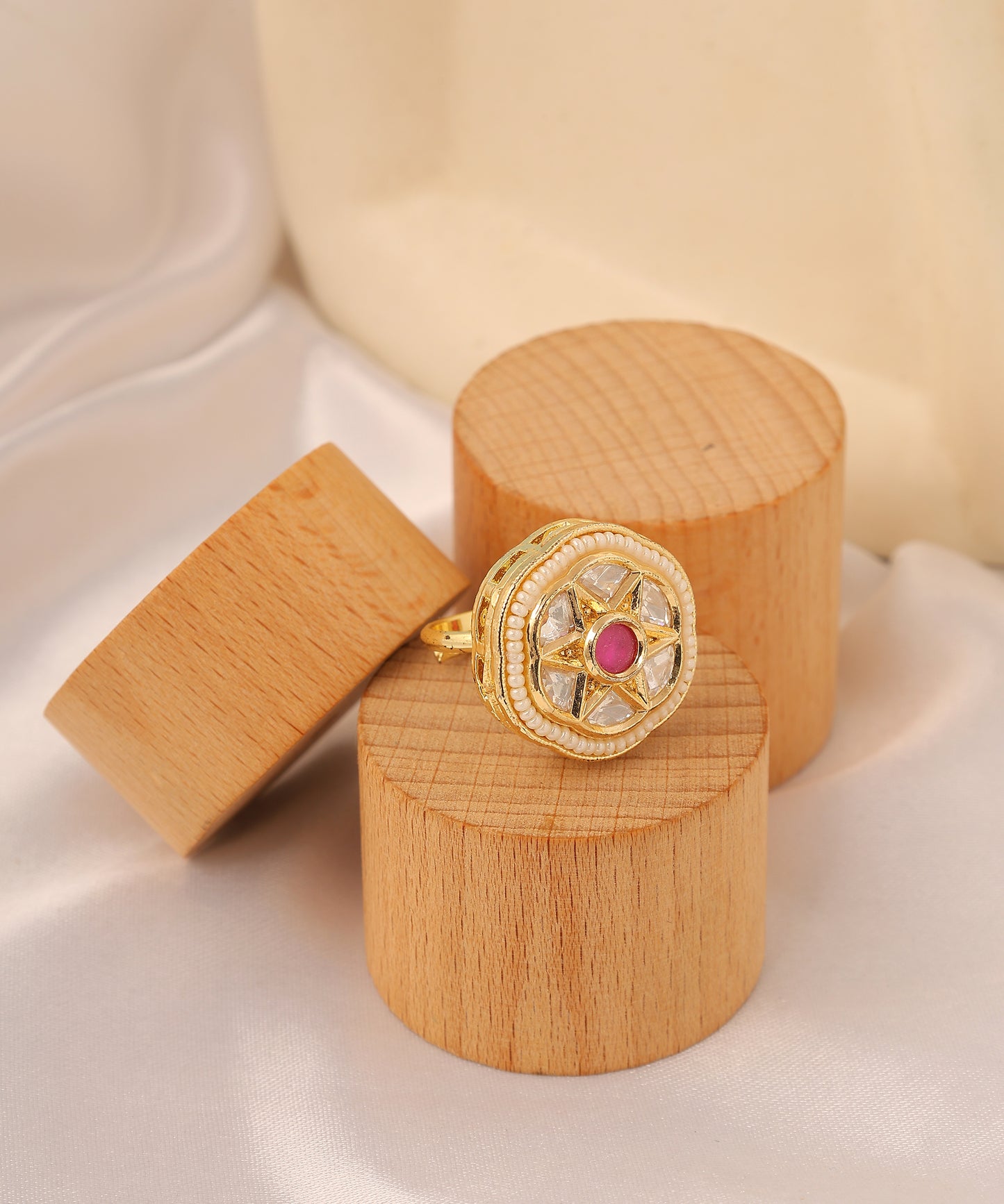 Kundan And Pearl Meenakari Small Ring