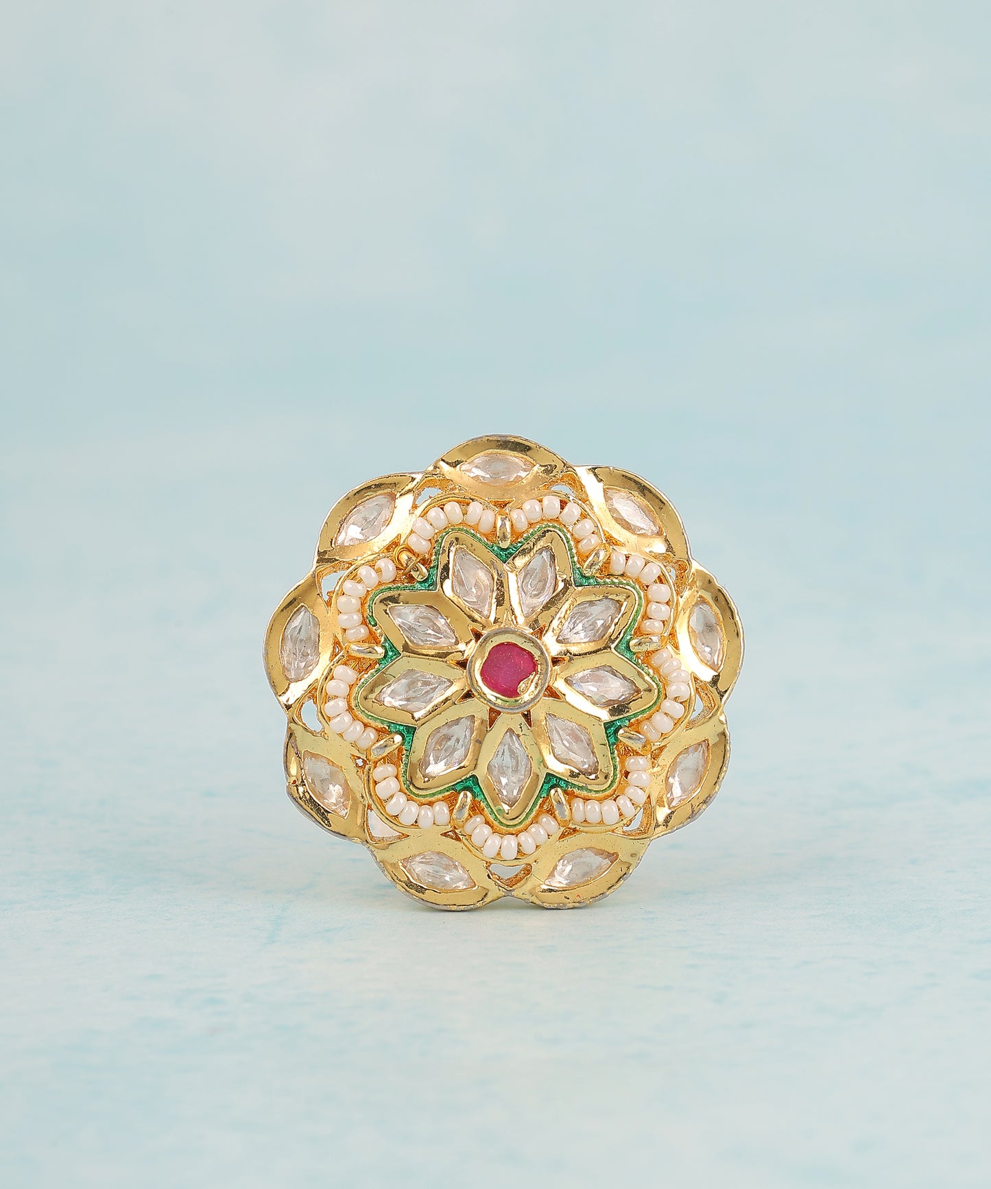 Kundan And Pearl Meenakari Large Ring