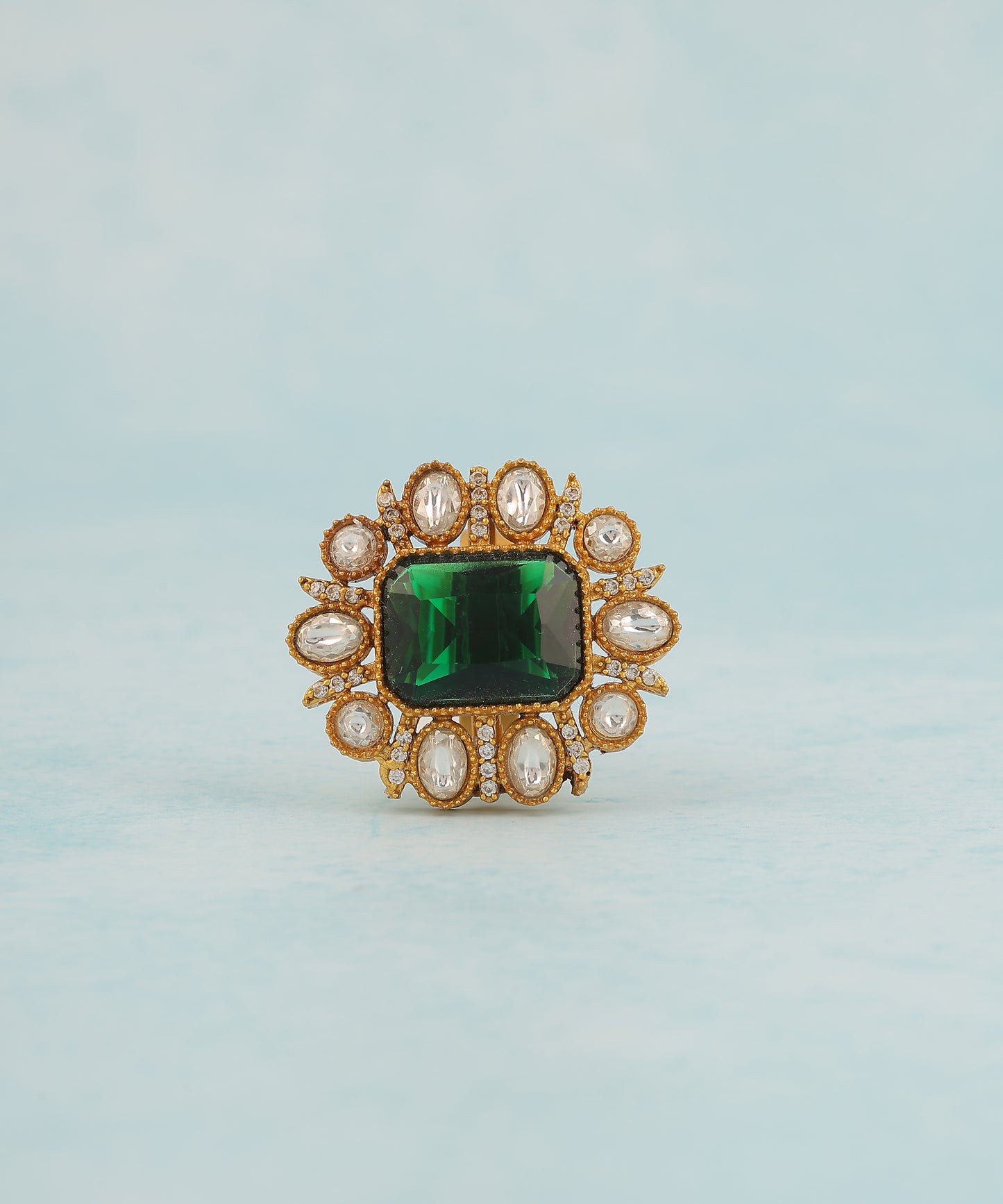 Polki And Emerald Studded Ring