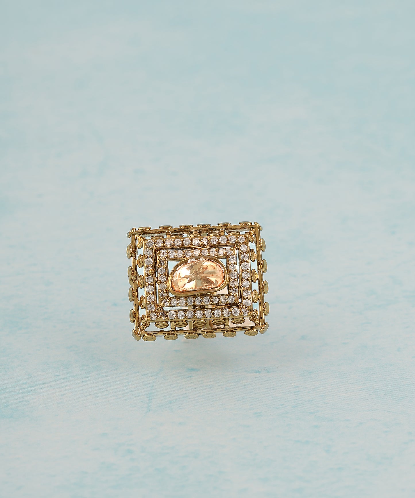Oxidised Gold Polki Studded Ring