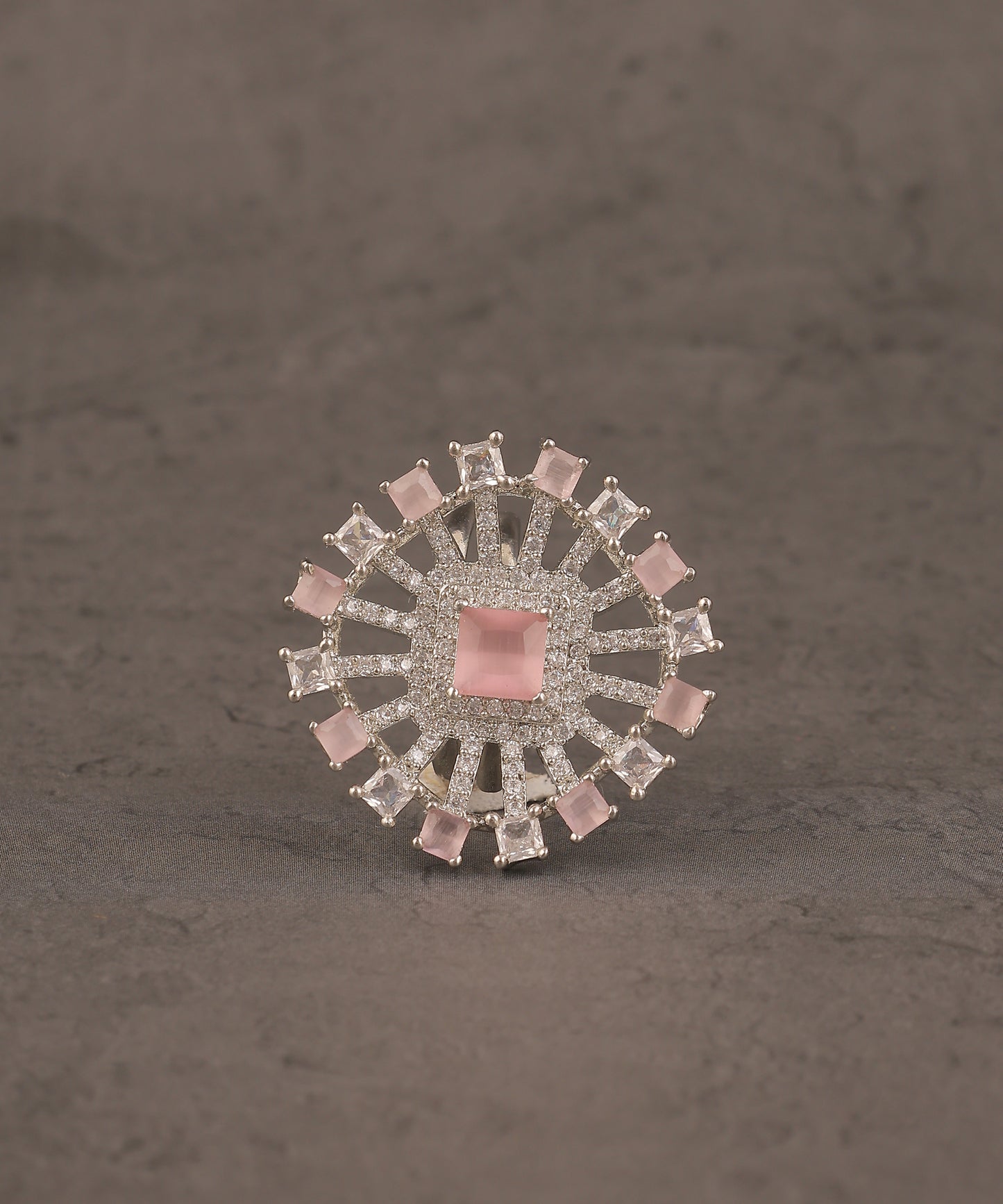 Baby Pink Crystal Studded Large Ring