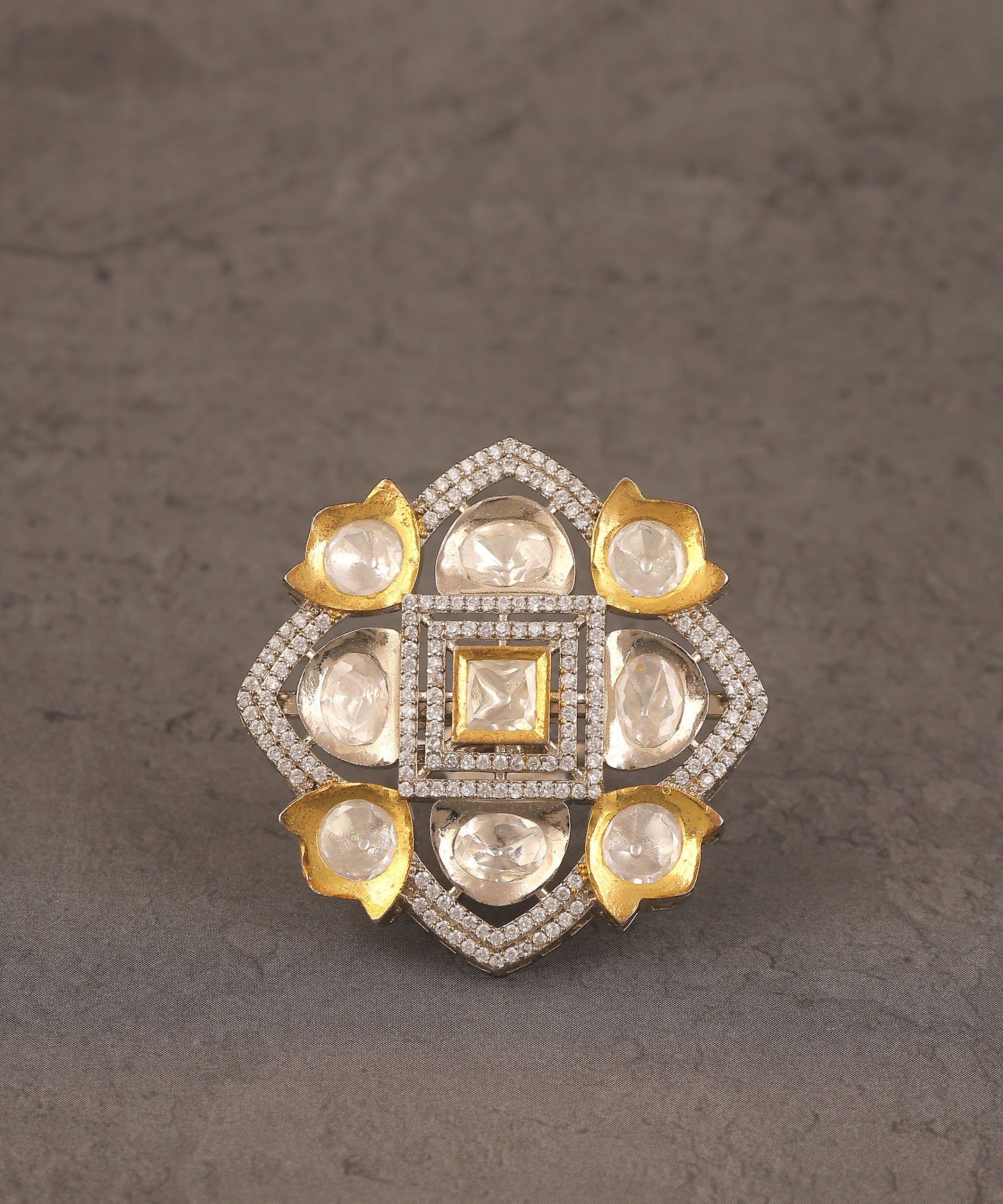 Polki Crystal Studded Large Ring