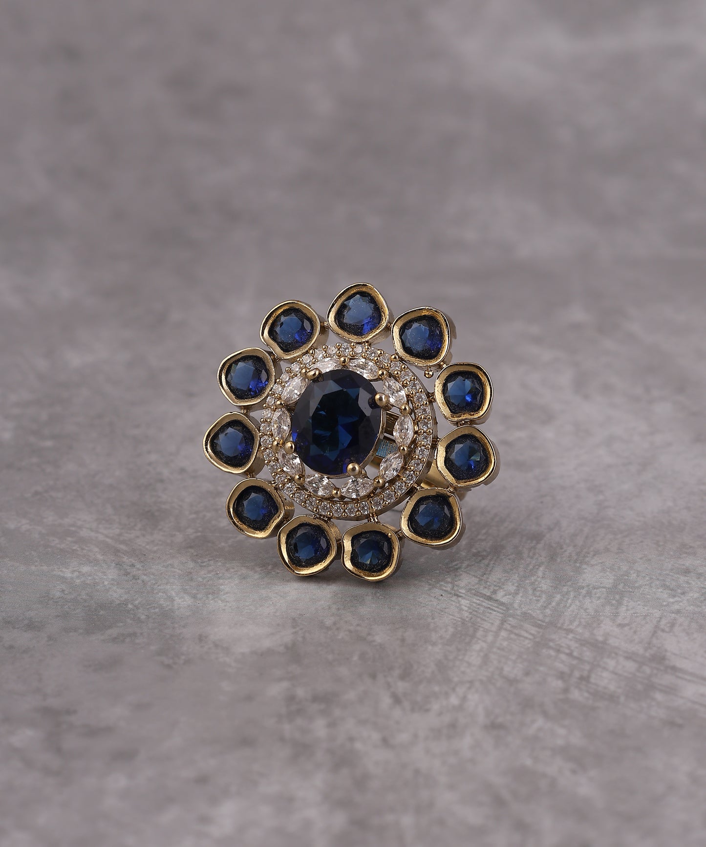 Oxidised Gold Polki Studded Ring