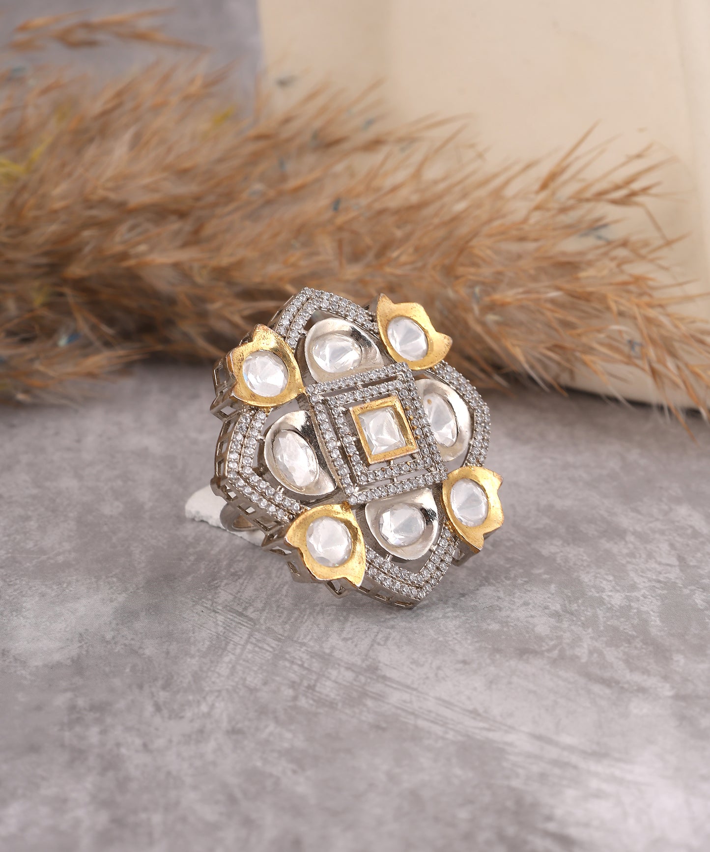 Polki Crystal Studded Large Ring