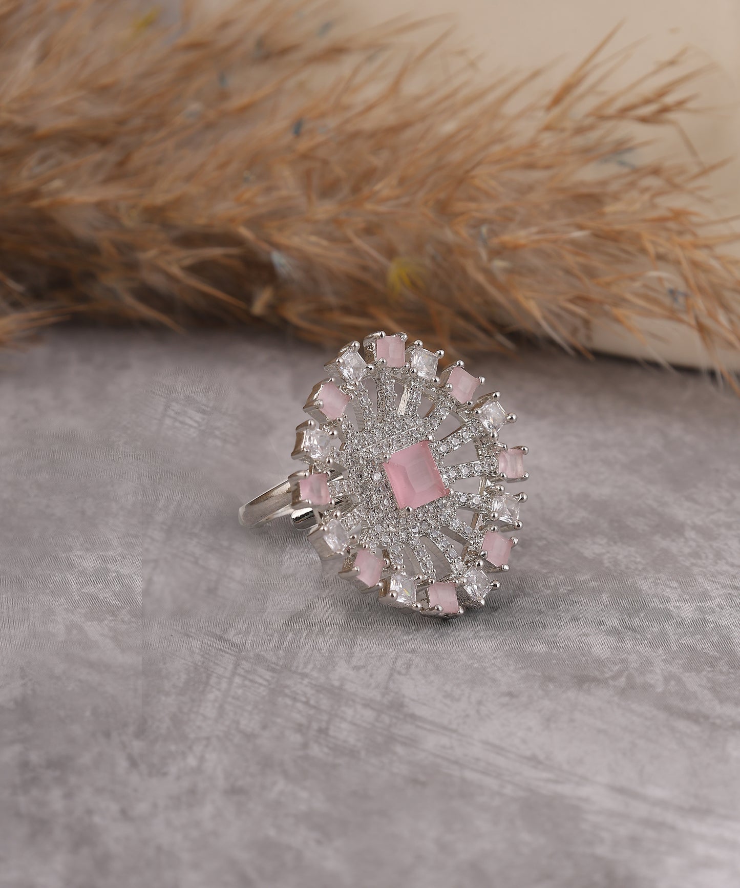 Baby Pink Crystal Studded Large Ring