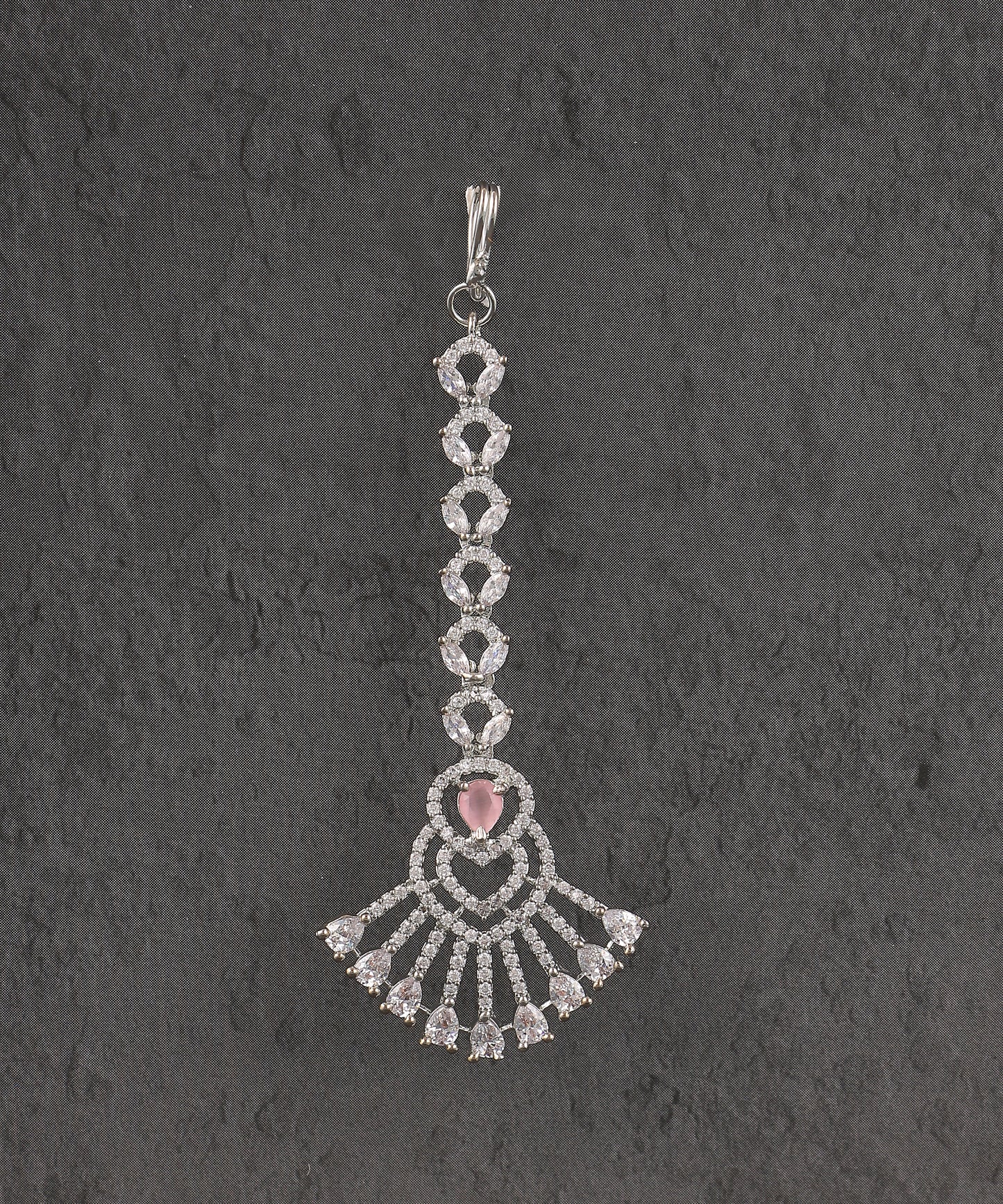 Artificial Diamond Maangtikka With Baby Pink Stone