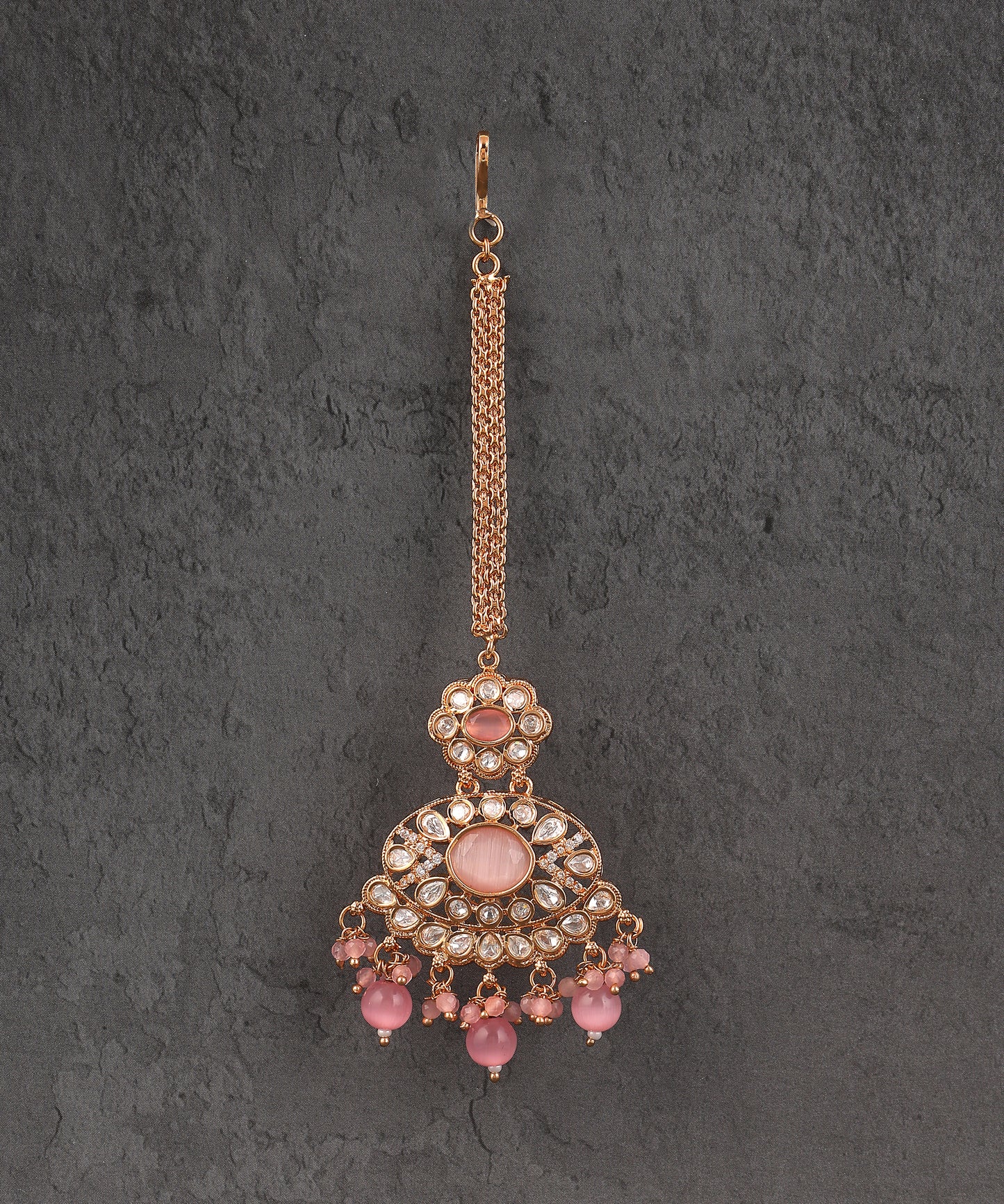 Polki Maangtikka With Baby Pink Drops