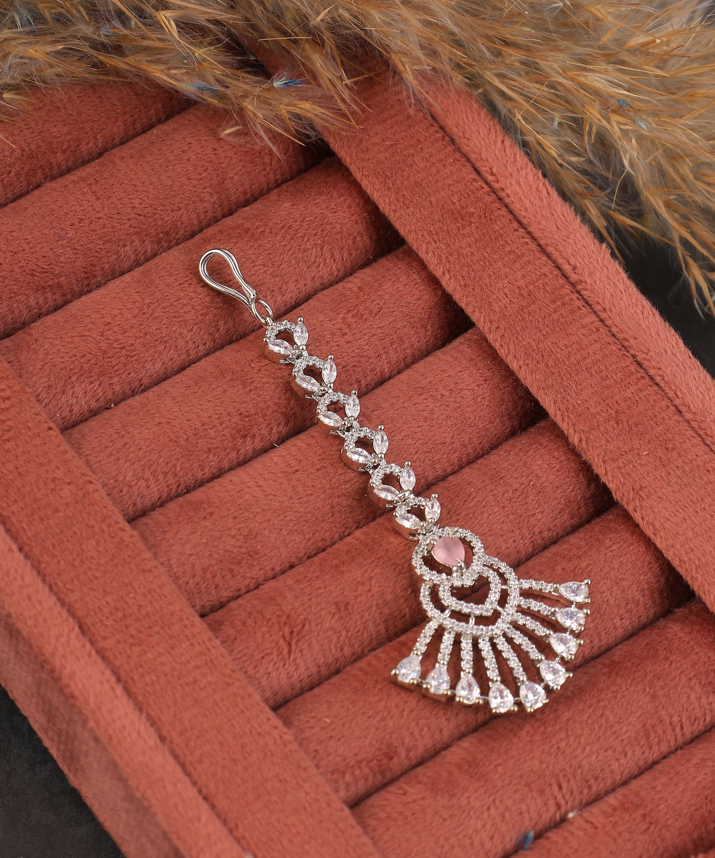 Artificial Diamond Maangtikka With Baby Pink Stone