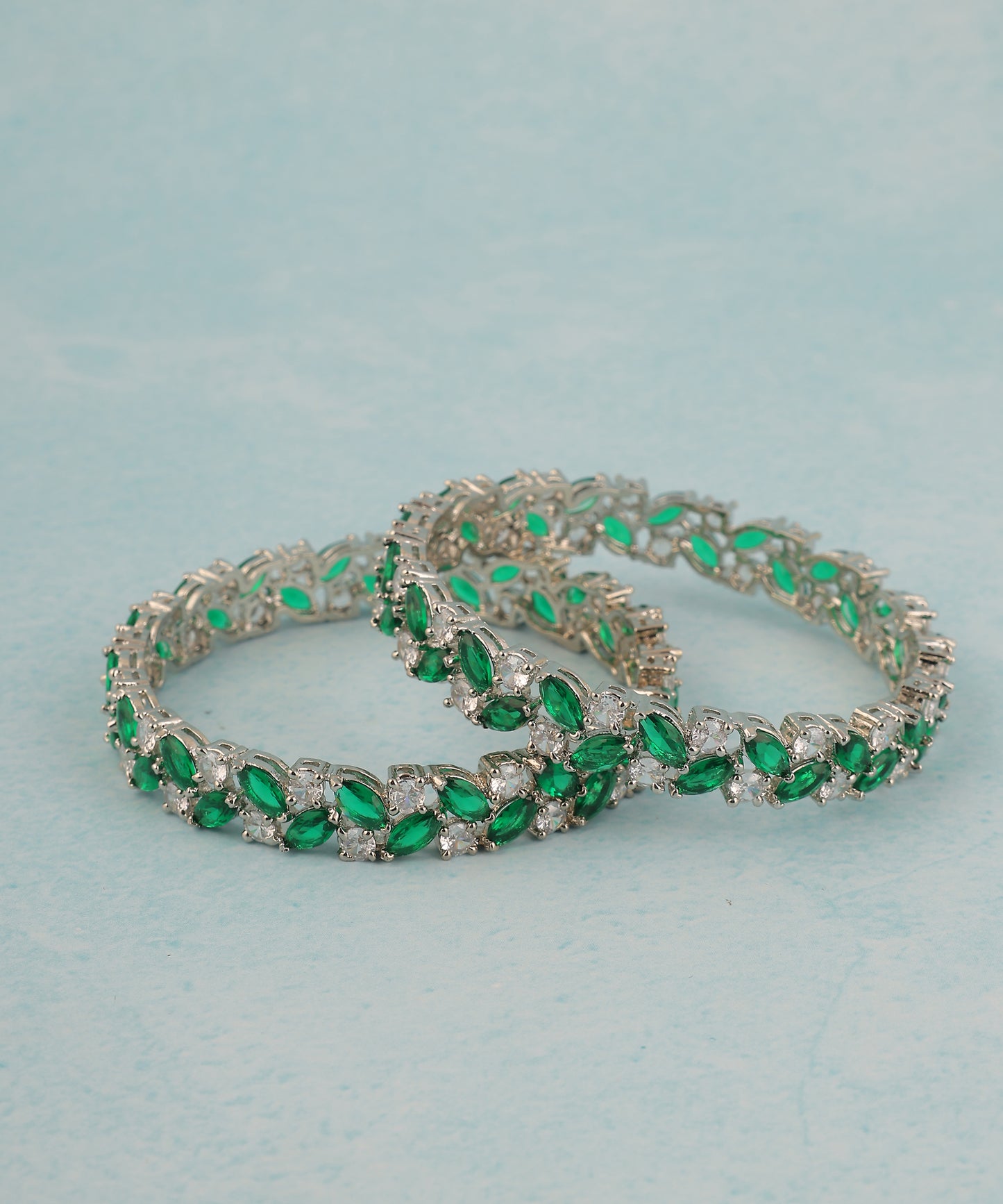 Emerald Stone And Crystal Studded Artificial Diamond Bangles