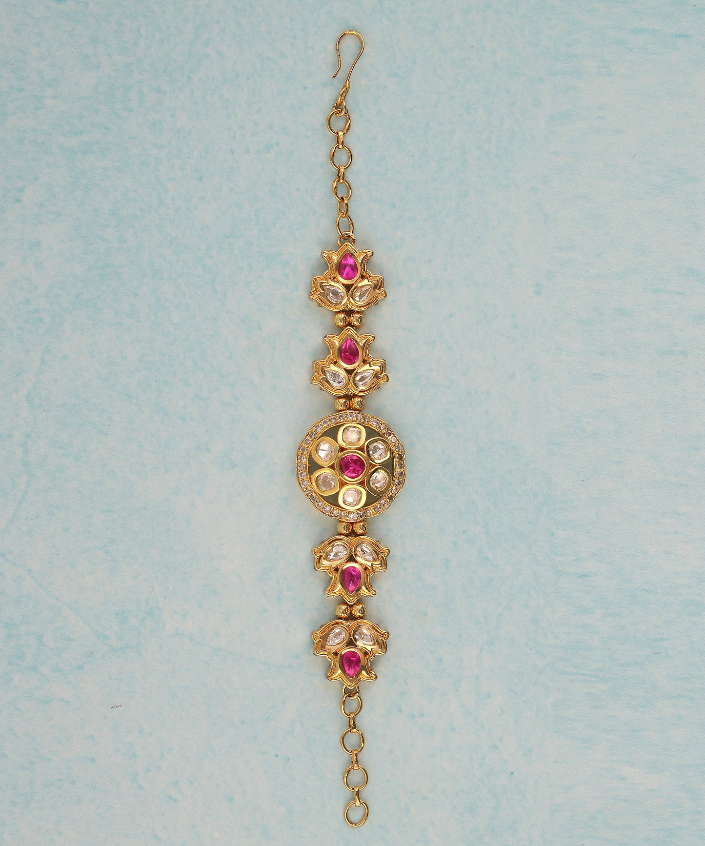 Pink Polki And Stone Studded Chain Bracelet