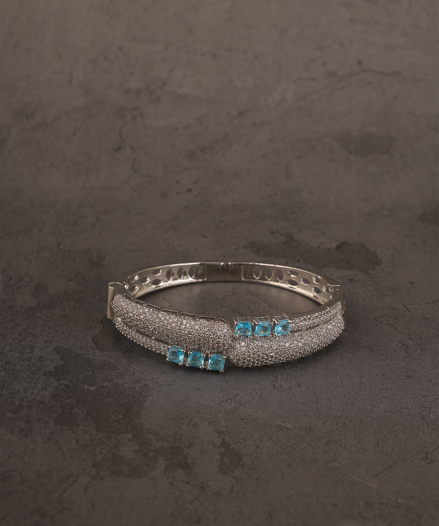 Light Blue And Nano Stones Studded Silver Toned Bracelet