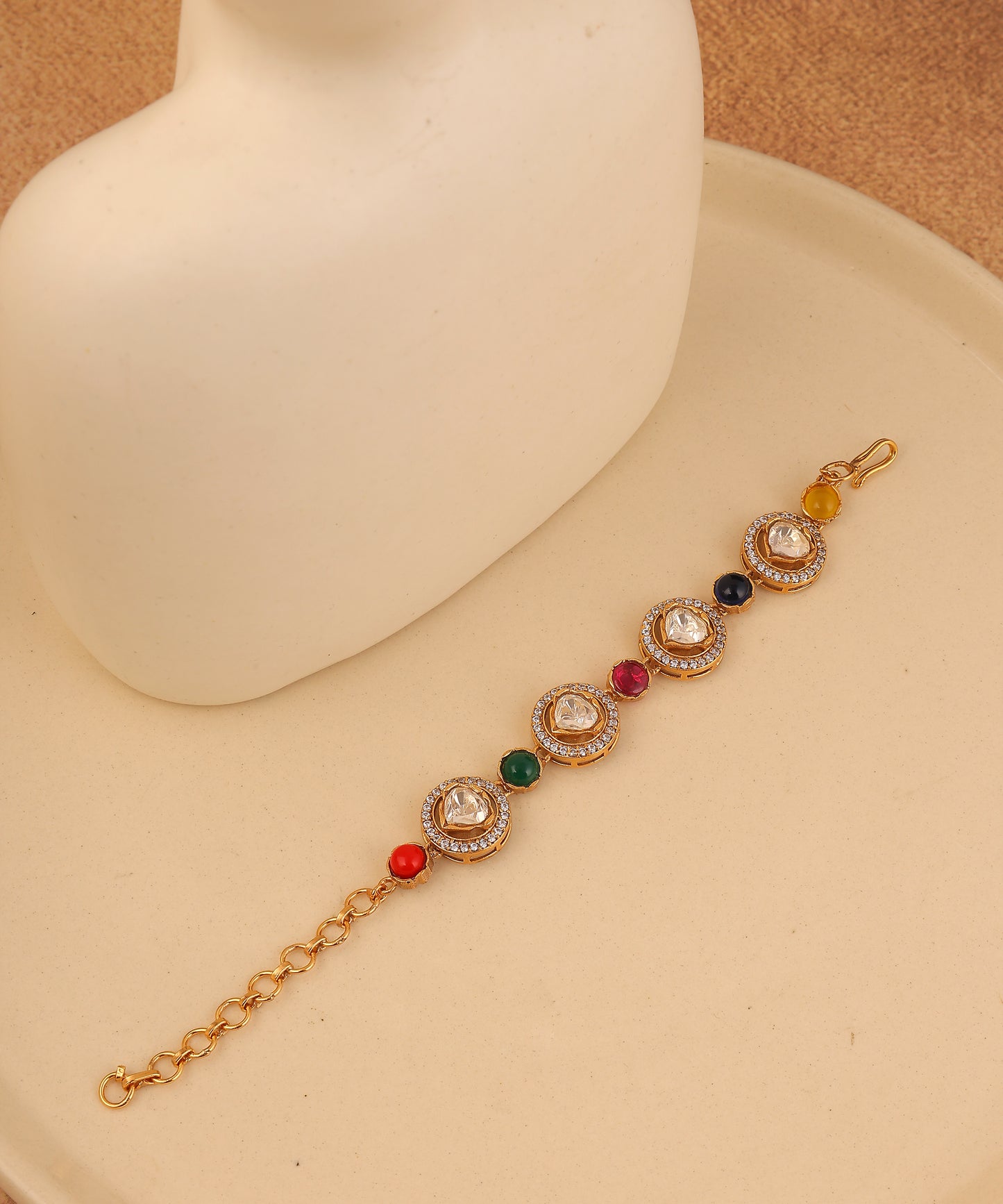 Multicoloured Polki And Stone Studded Bracelet