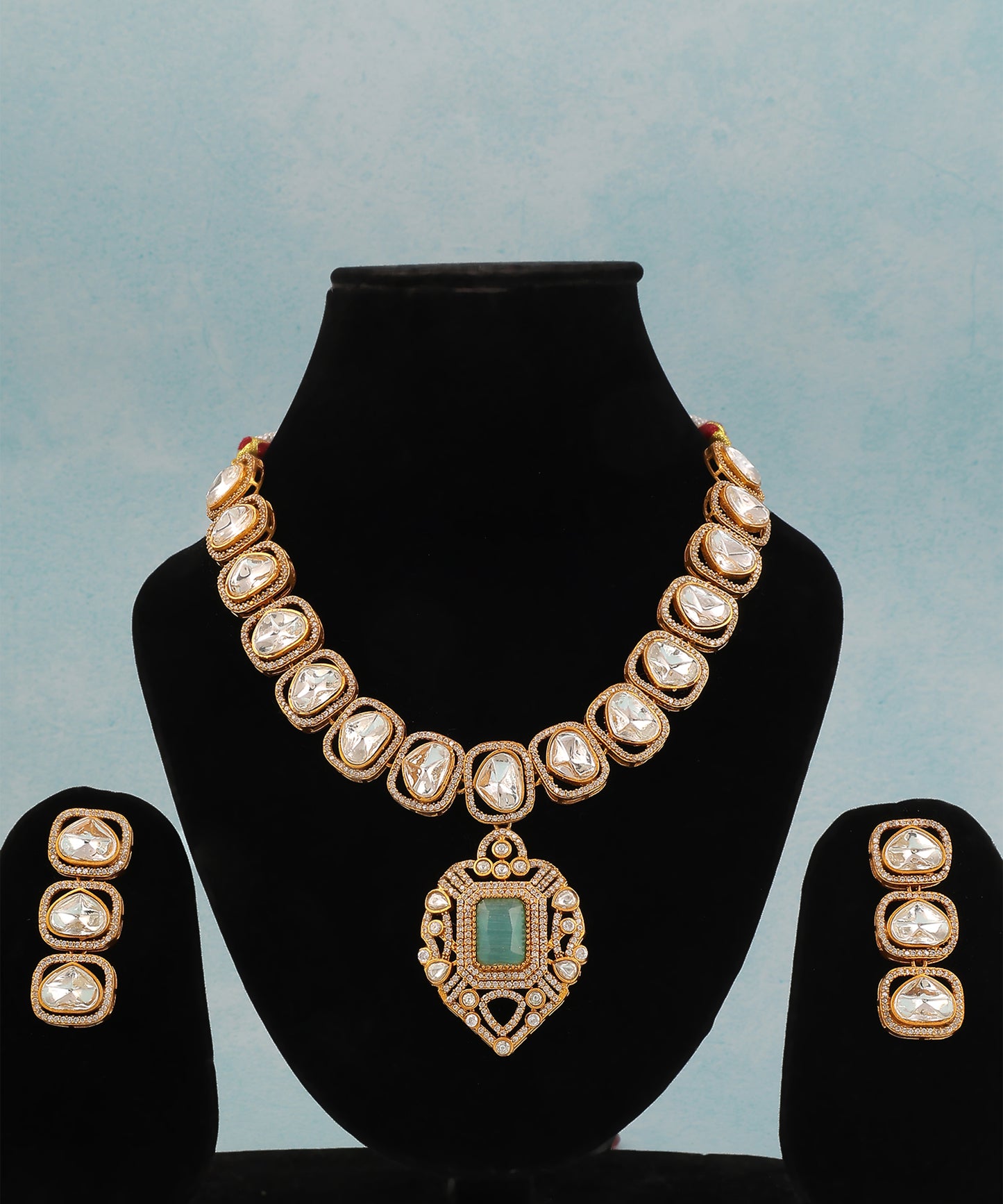 Eraya Necklace Featuring Moissanite Polki And Statement Teal Stone