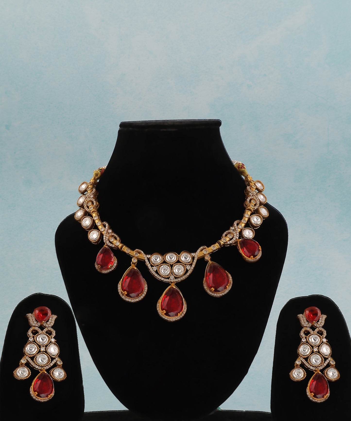 Chandini Hasli Style Necklace Featuring Ruby Stones And Polki