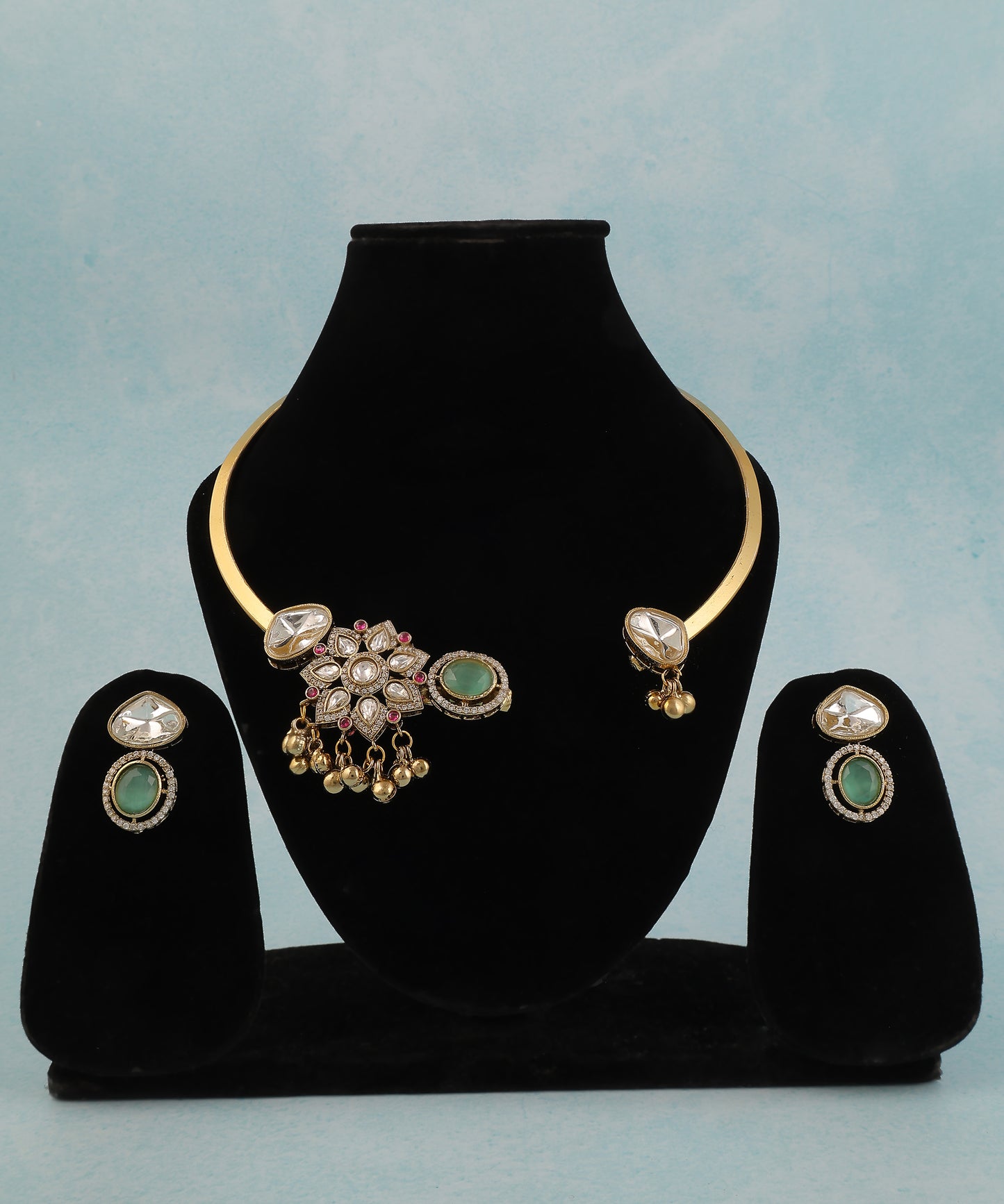 Jhankar Hasli/Necklace In Teal Colour