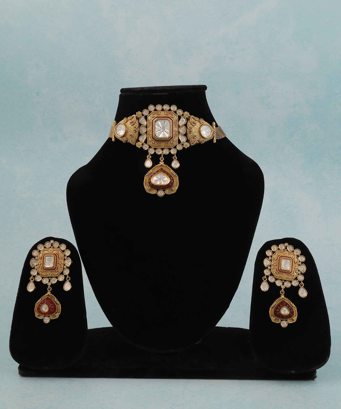 22K Gold Plated Antique Choker With Polki Stones