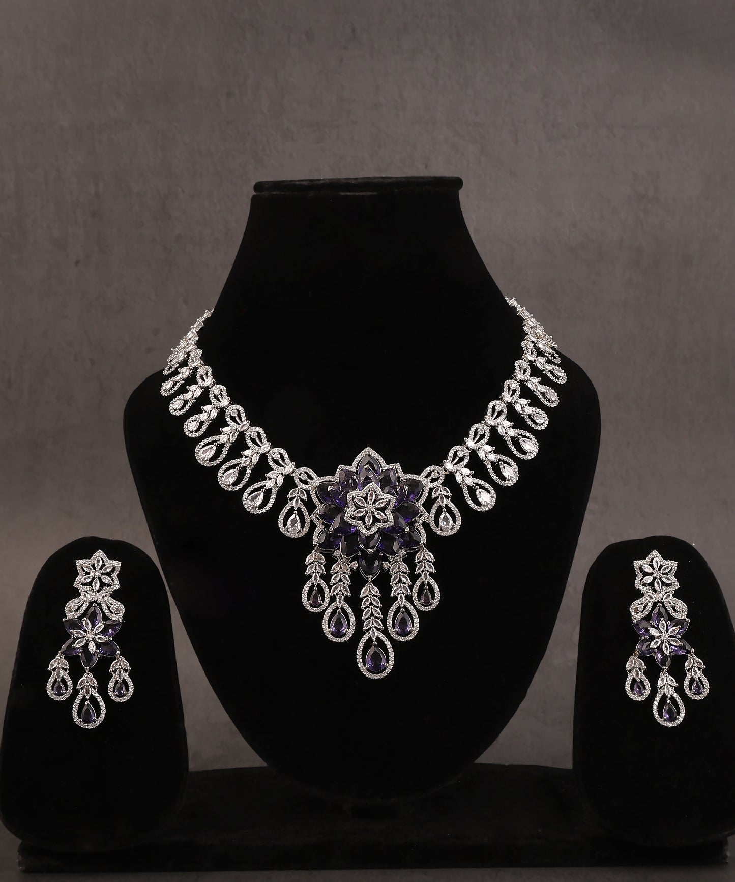 Statement Purple Flower Studded Artificial Diamond Necklace
