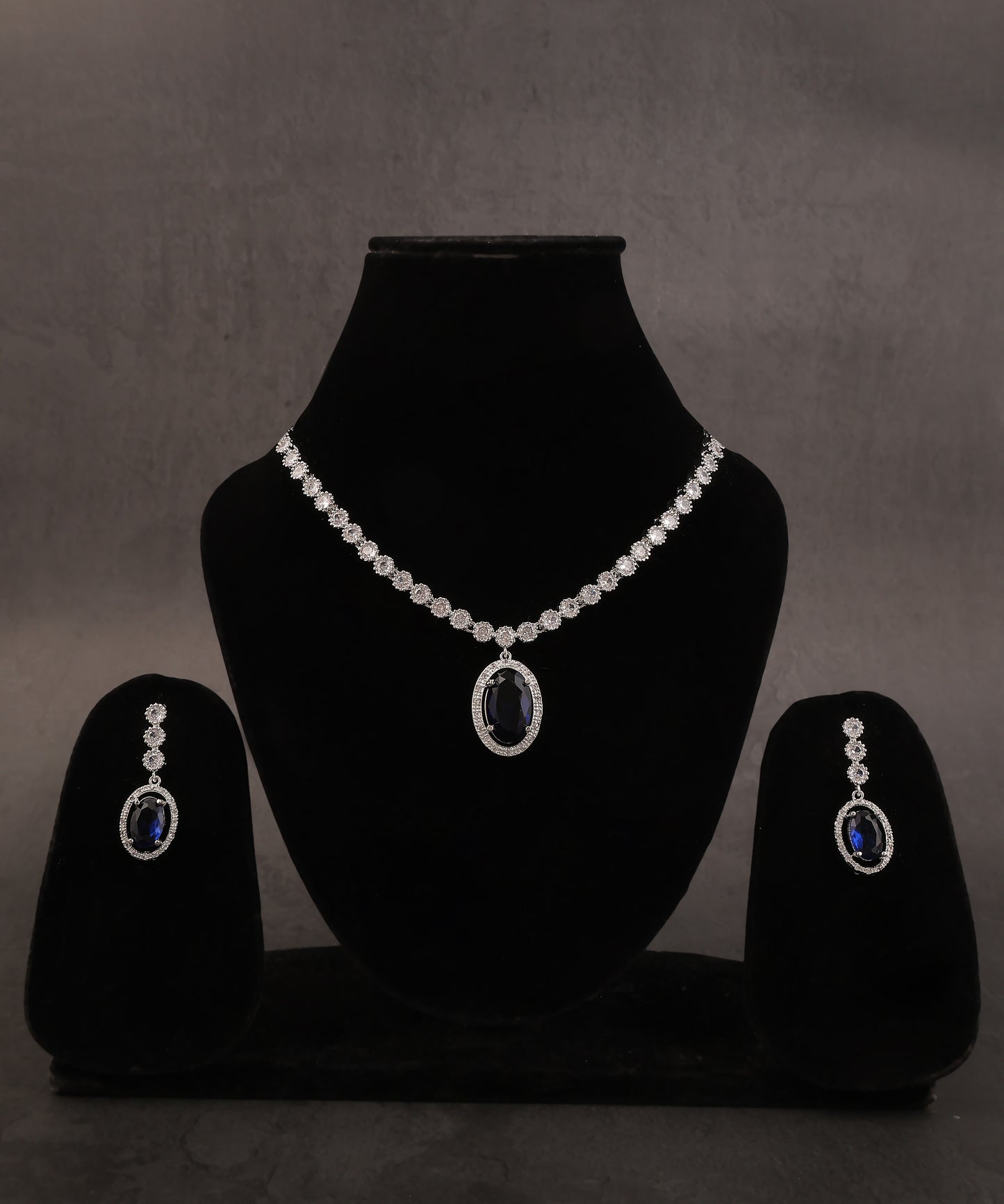 Artificial Diamond Necklace With Sapphire Drop
