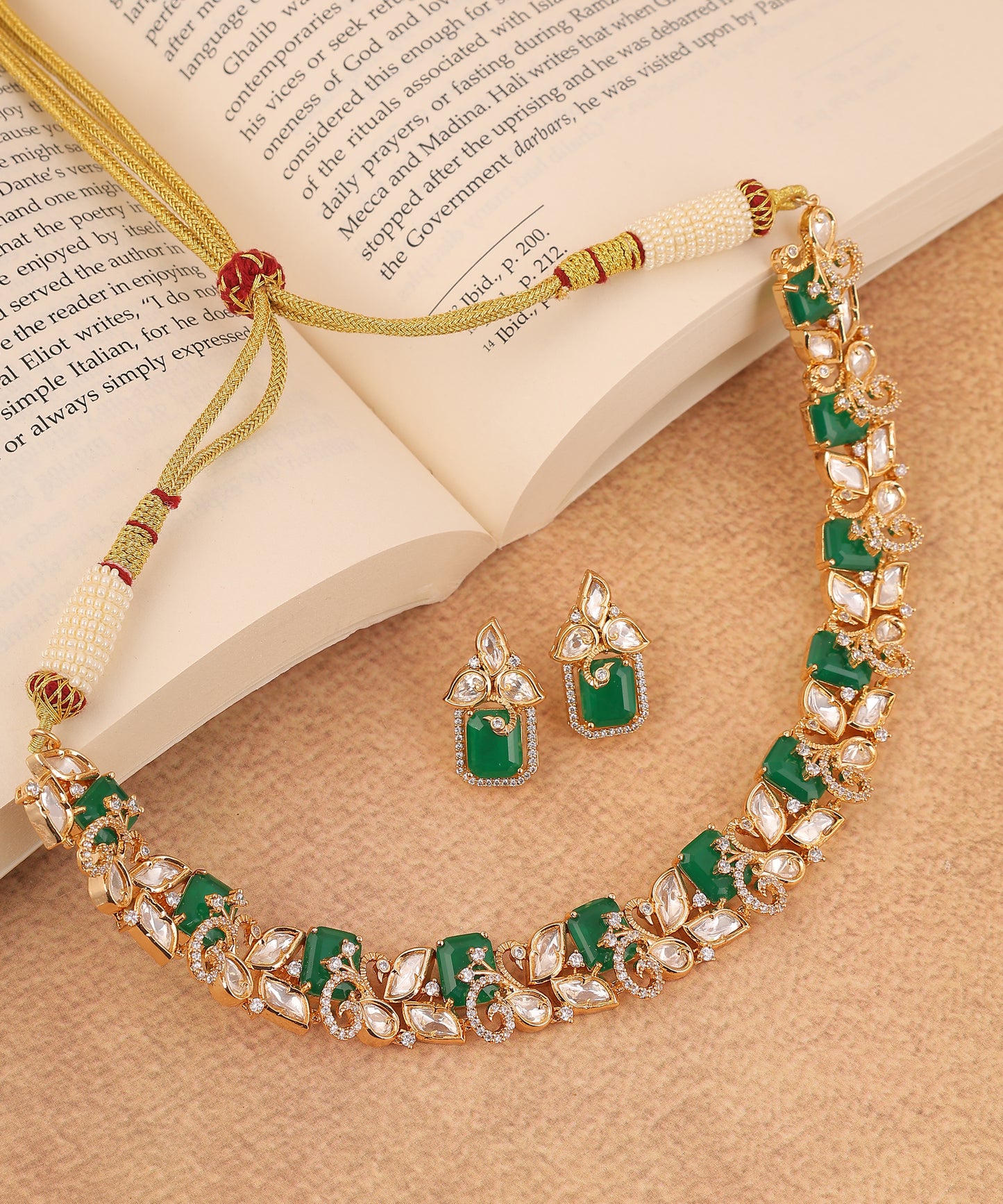 Ishita Necklace Featuring 18K Gold Plating, Emeralds And Polkis
