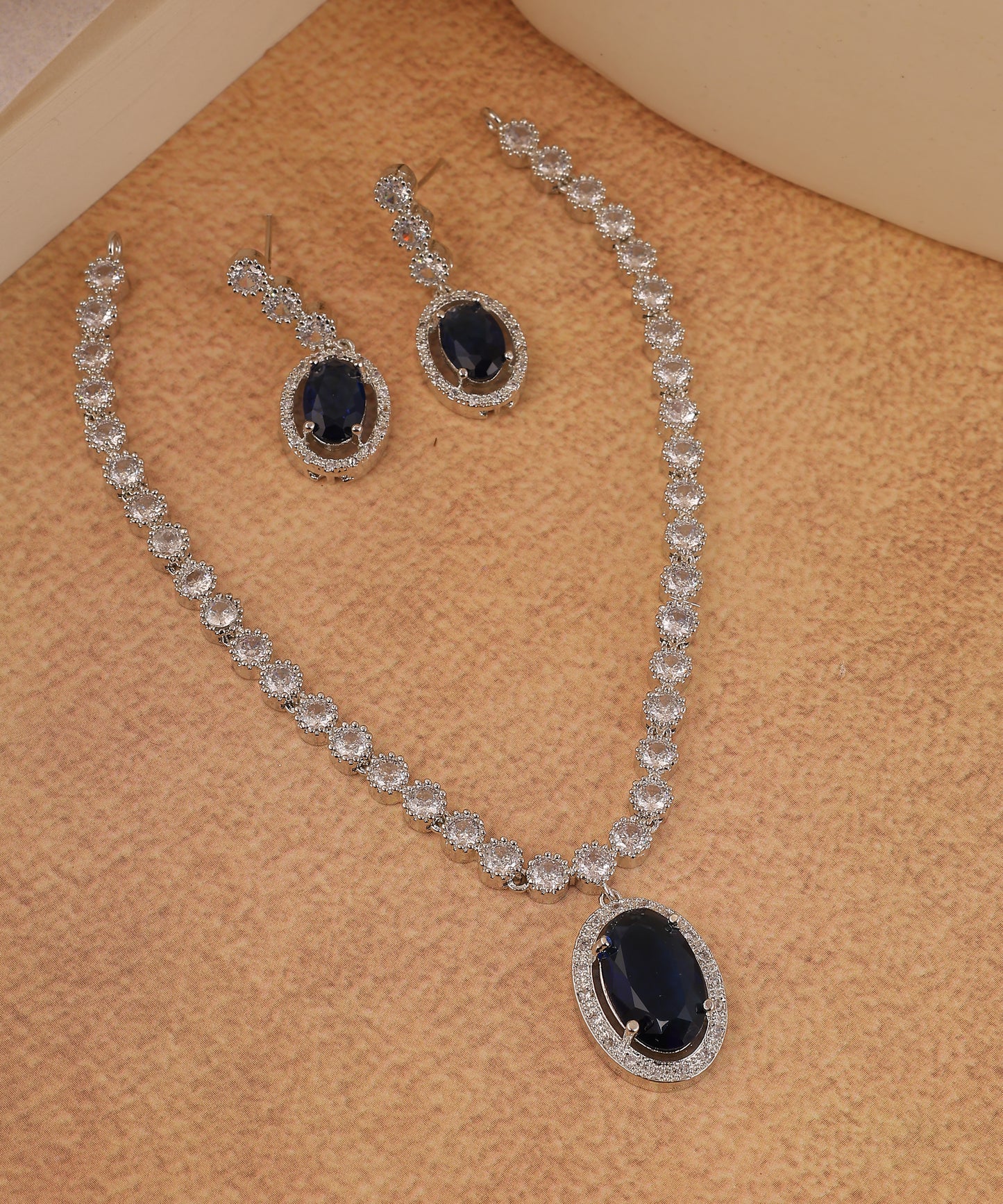Artificial Diamond Necklace With Sapphire Drop