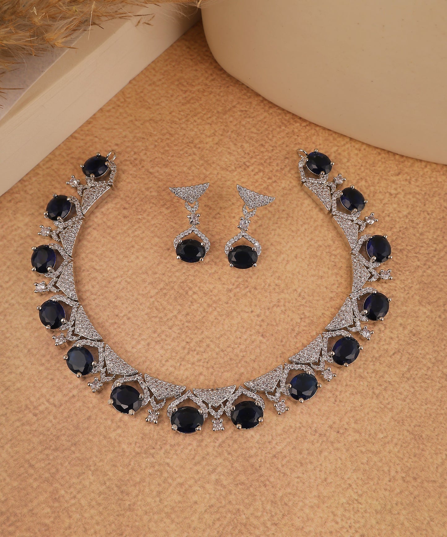 Sapphires And Nano Stones Studded Artificial Diamond Necklace