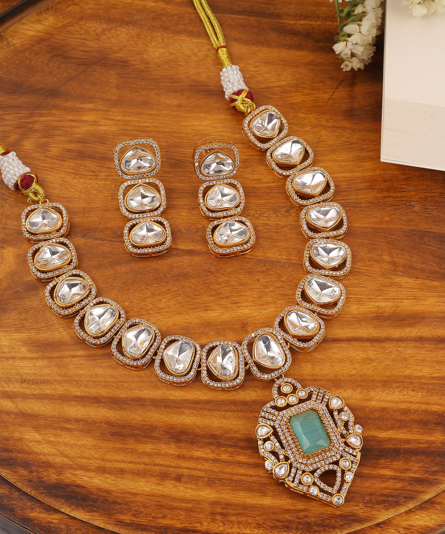 Eraya Necklace Featuring Moissanite Polki And Statement Teal Stone