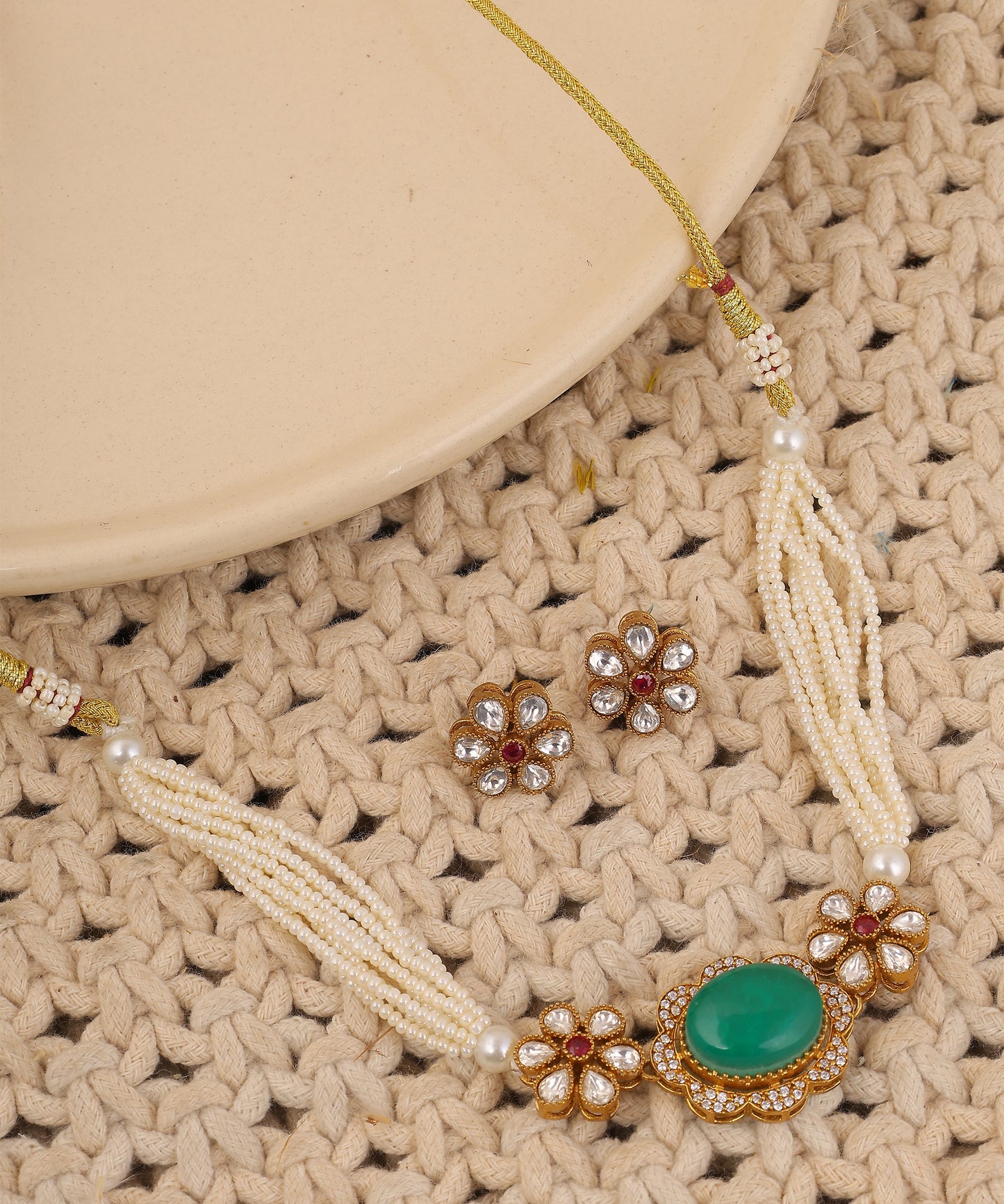 Flower Choker/Necklace With Centre Teal Stone