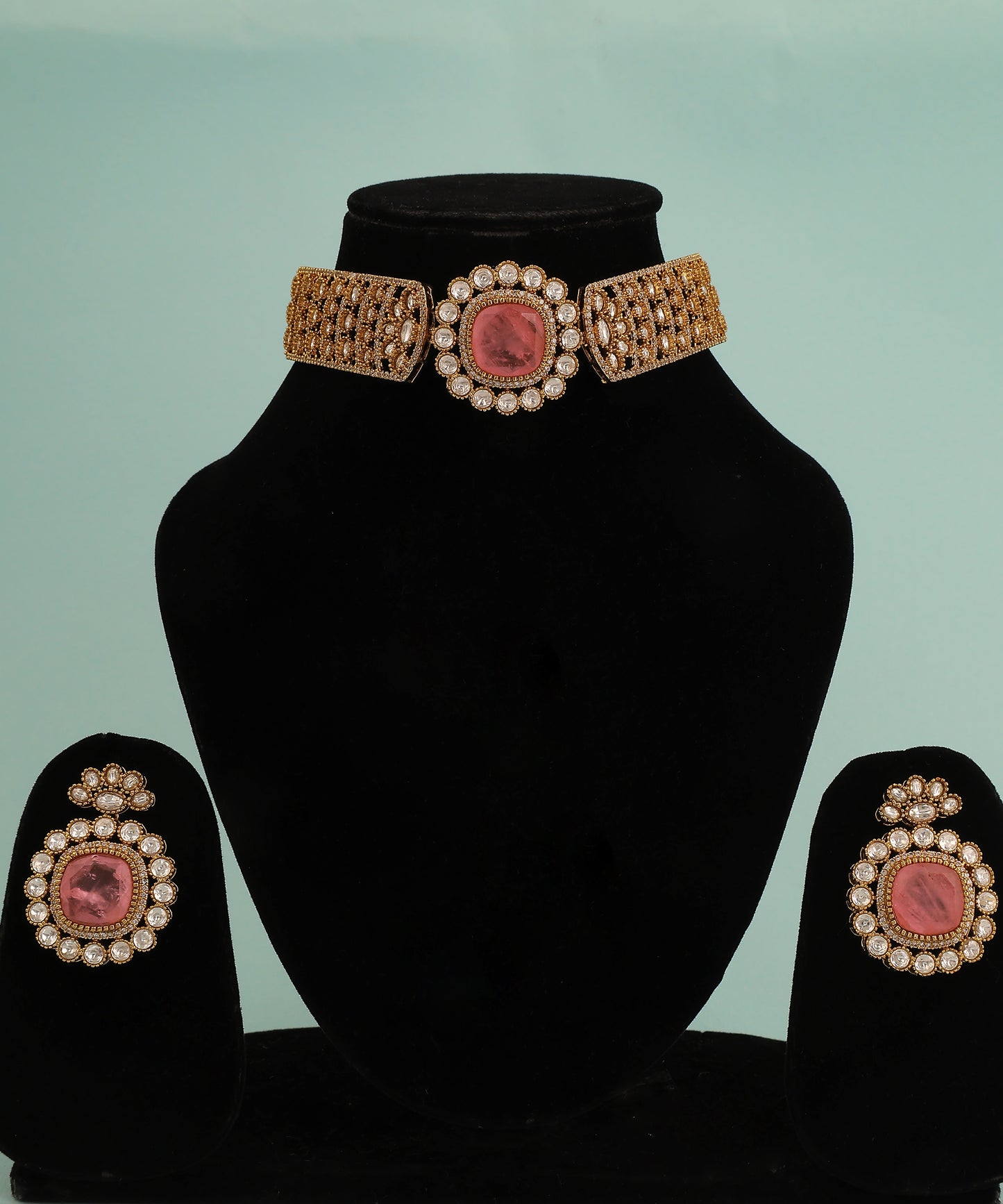 Baby Pink Polki And Hydro Stone Necklace