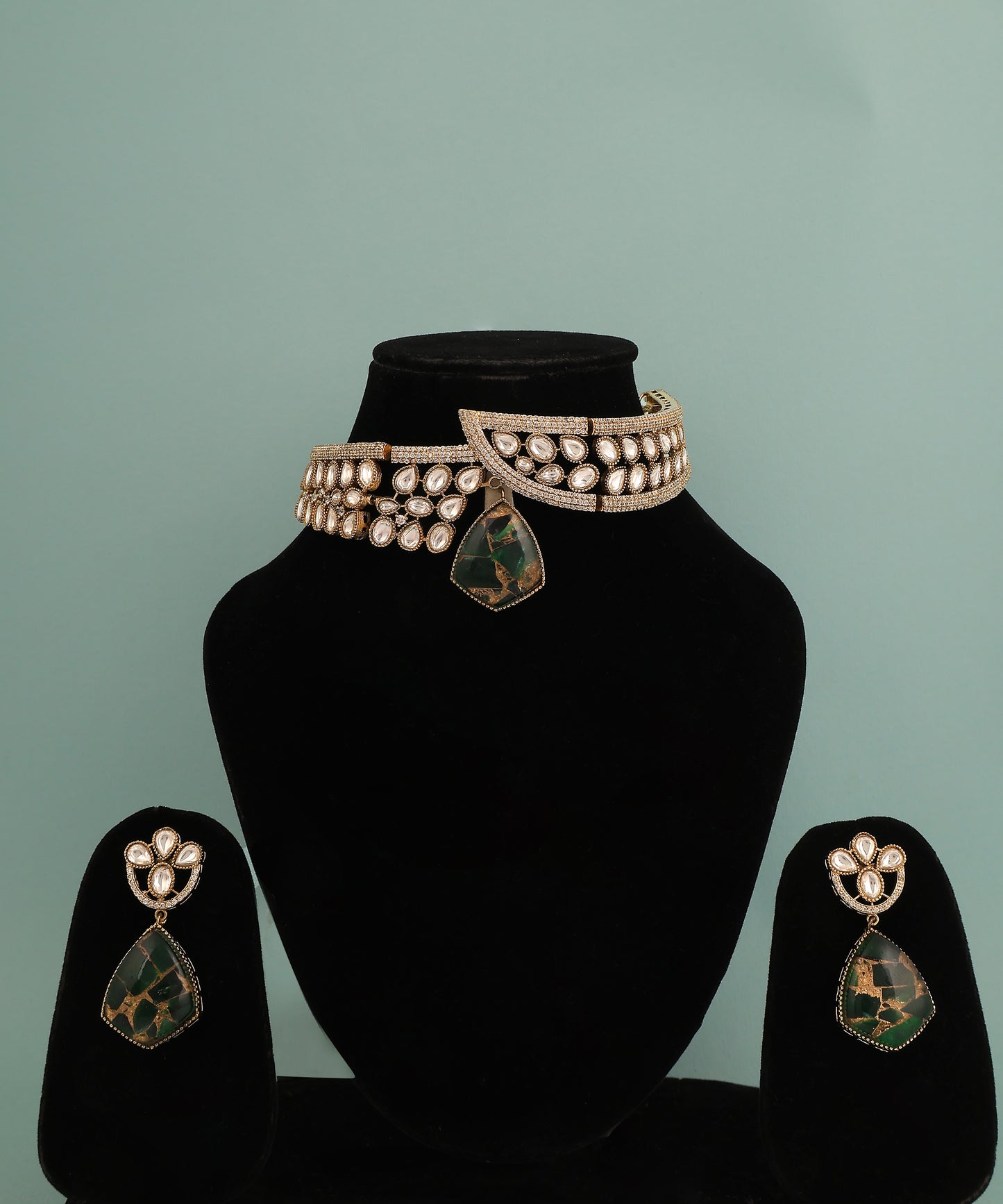 Avni Choker/Necklace Featuring Polki And Doublet Stone Drop