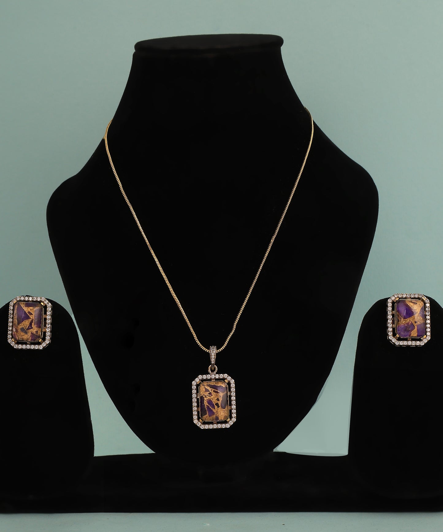 Purple Doublet Stone Chain Necklace With Ring