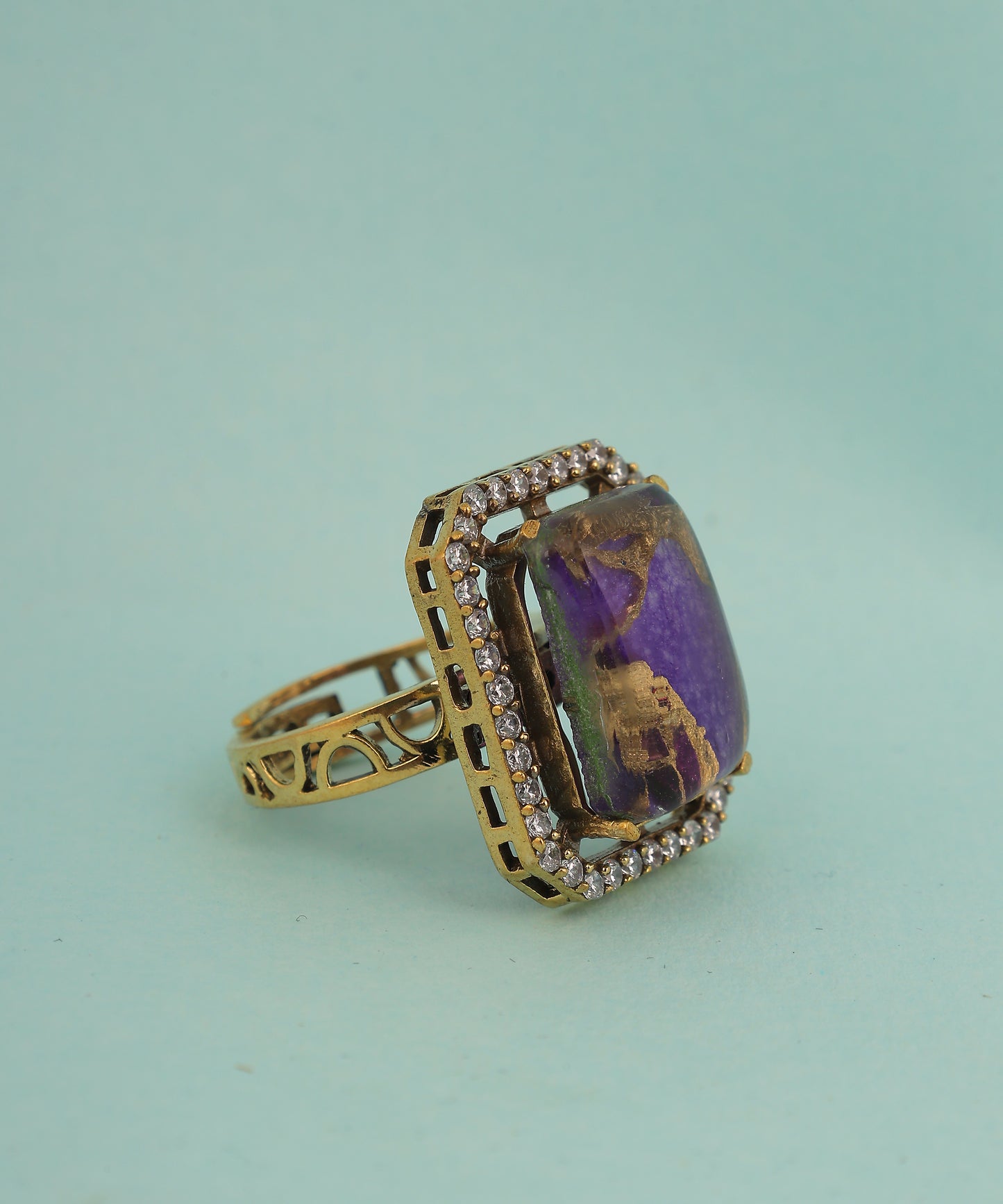 Purple Doublet Stone Chain Necklace With Ring
