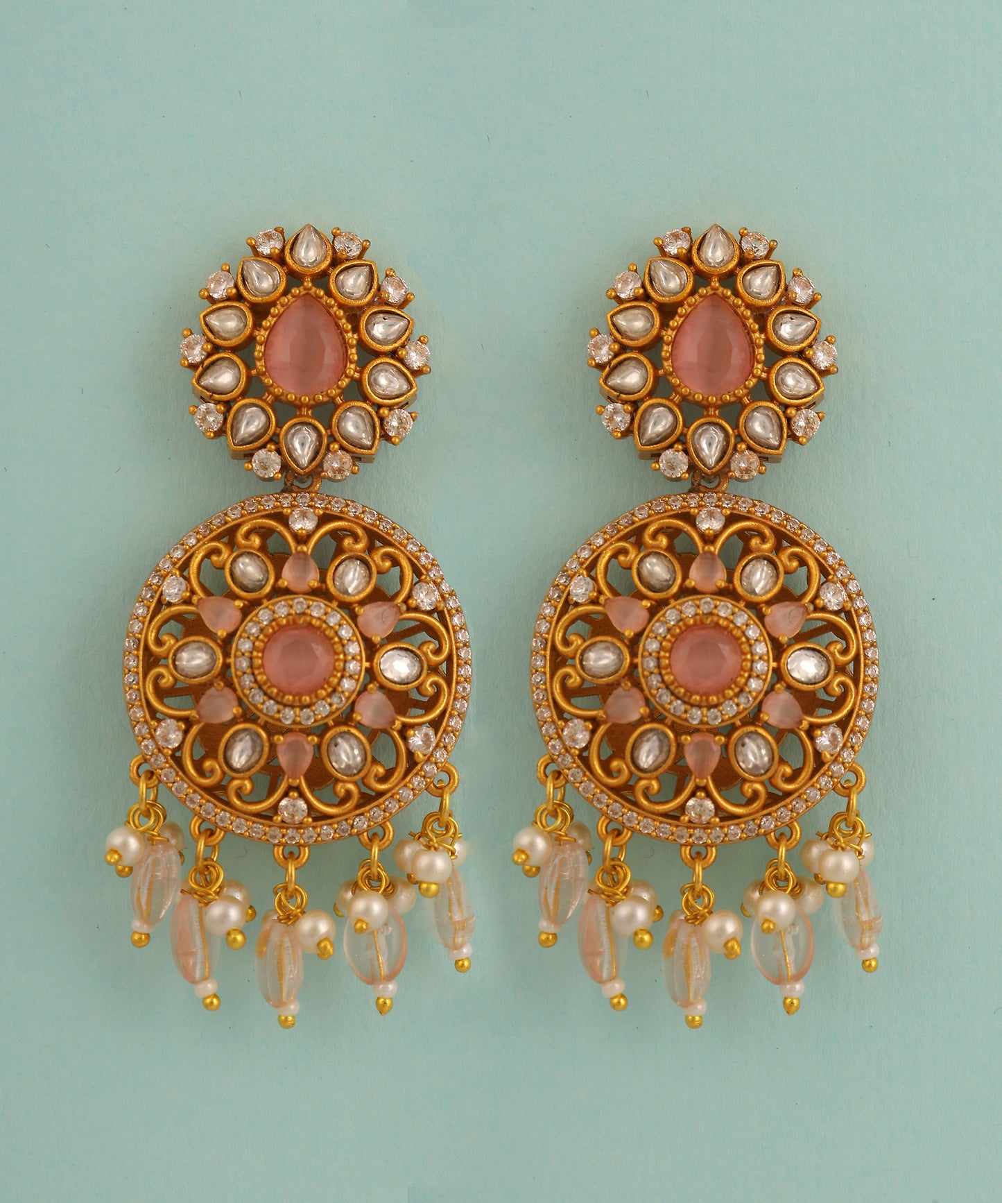 Polki And Emerald Tear Drop Earrings