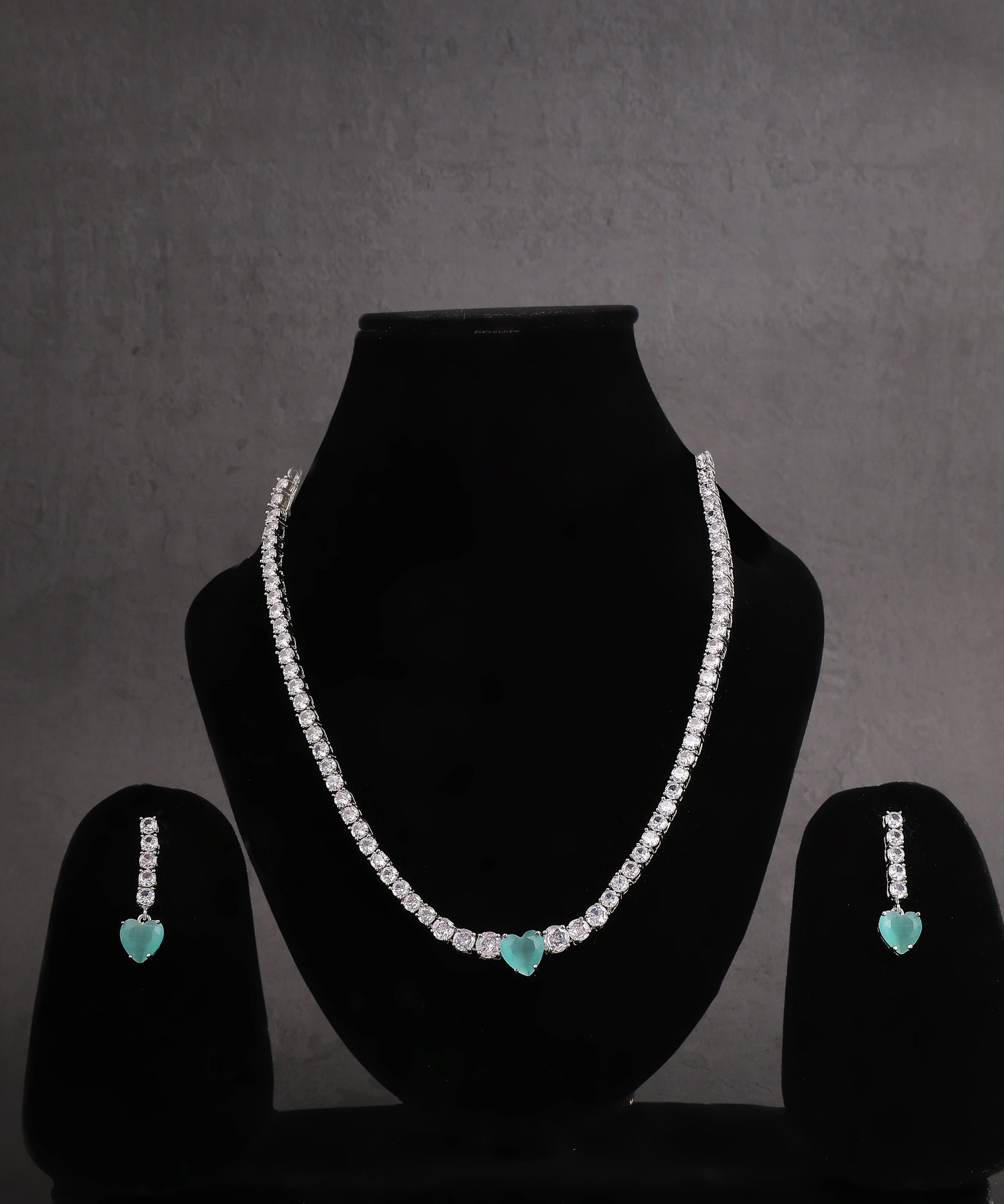 Tennis String Necklace With Statement Mint Green Heart