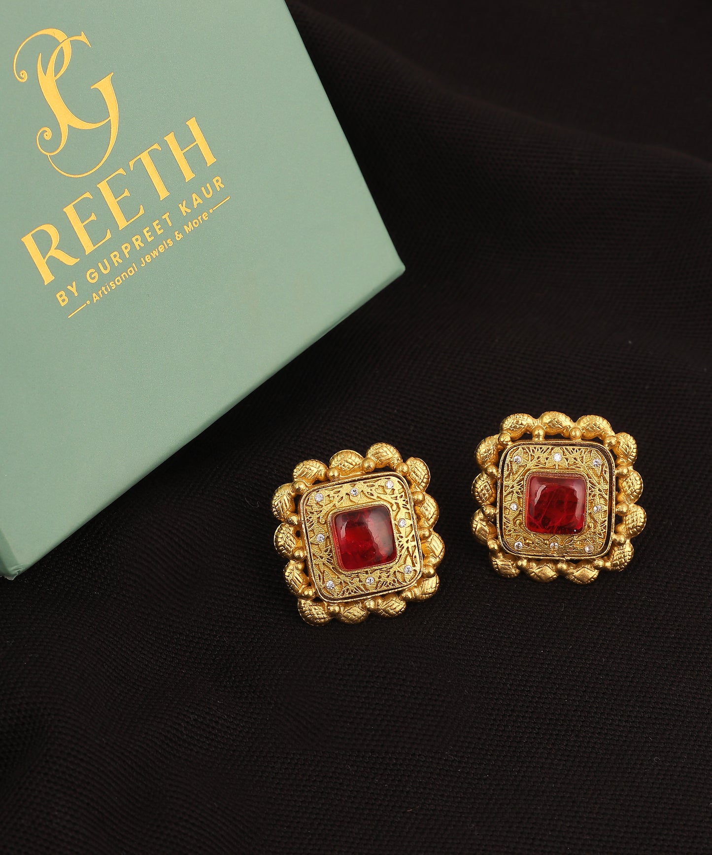 Gold And Ruby Big Studs/Earrings