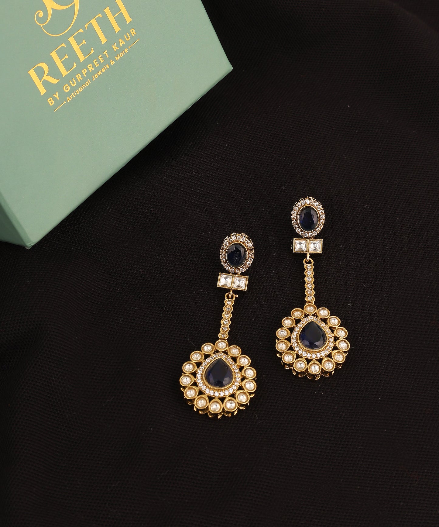 Polki And Sapphire Tear Drop Earrings