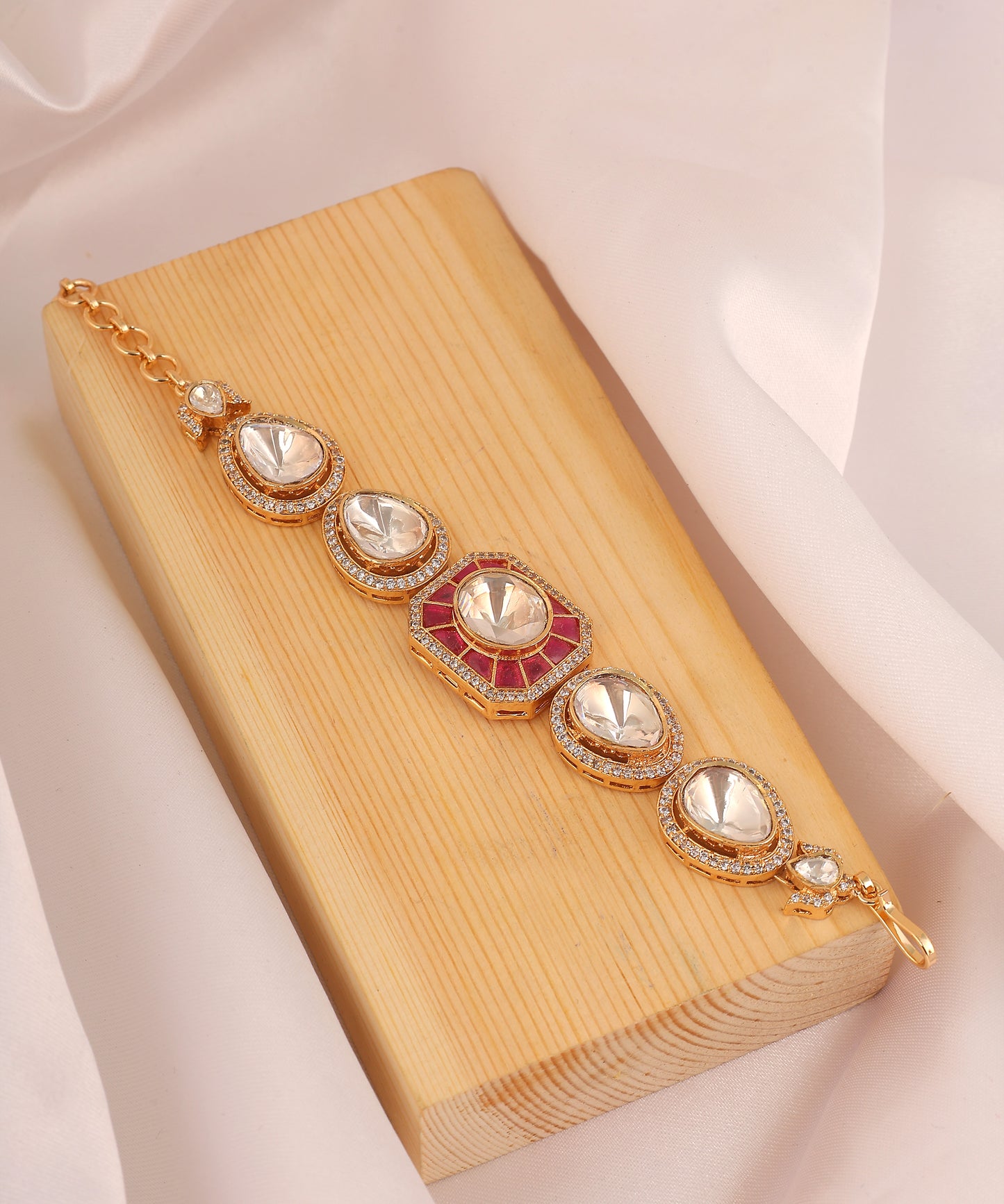 Designer polki and ruby chain bracelet