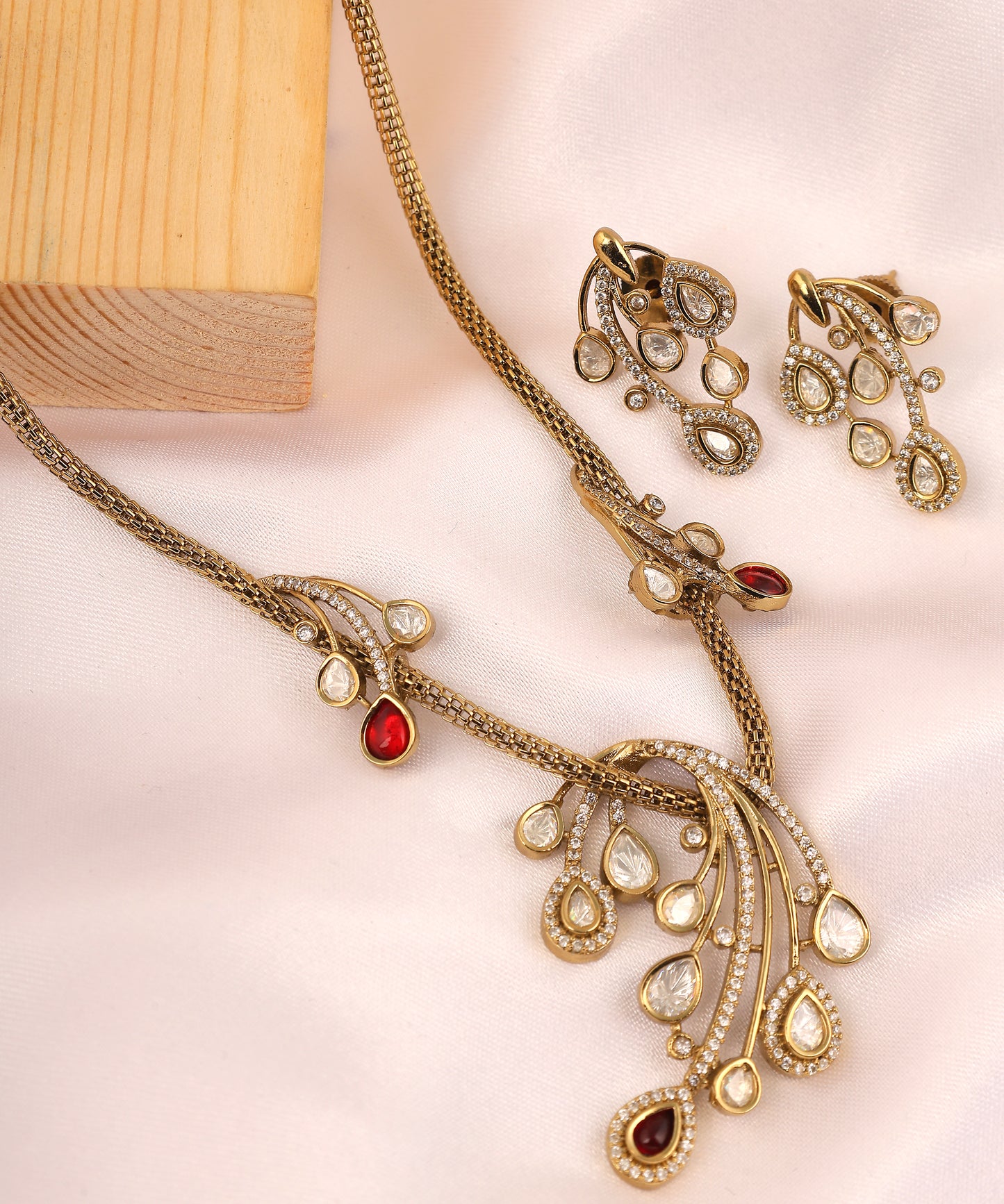 Polki And Ruby Studded Snake Chain Necklace