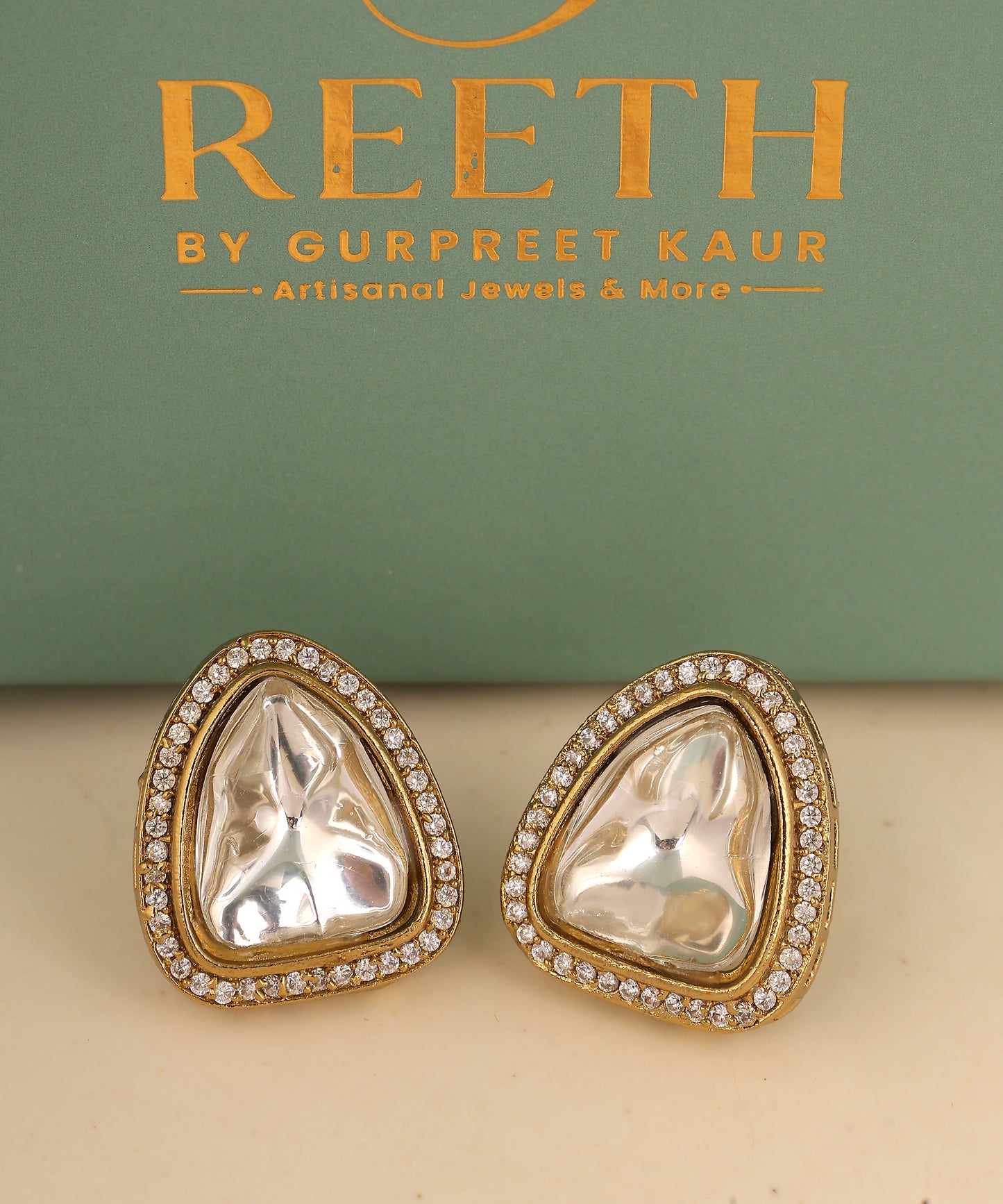 Triangular Polki Stone Studded Studs/Earrings