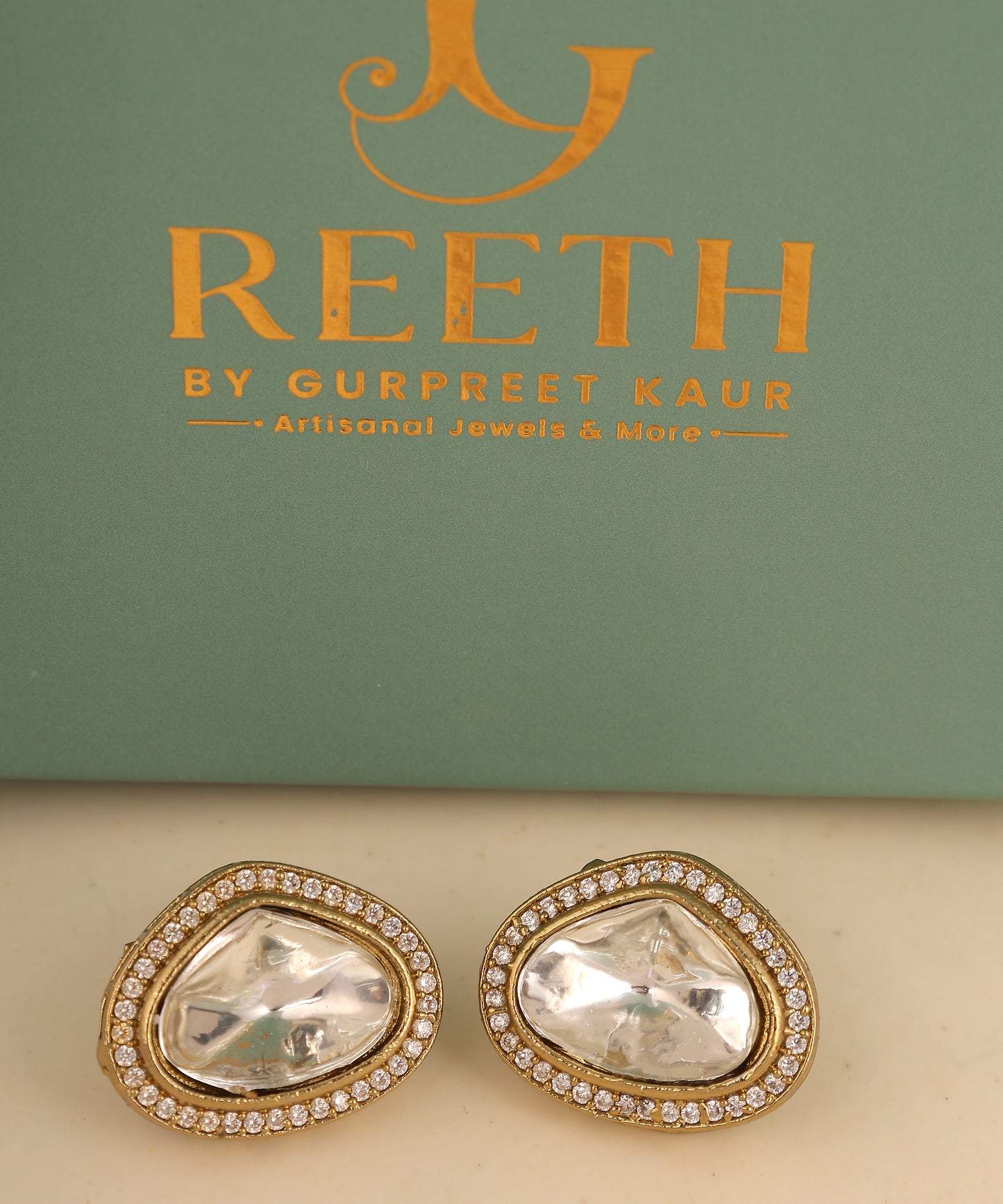 Triangular Polki Stone Studded Studs/Earrings