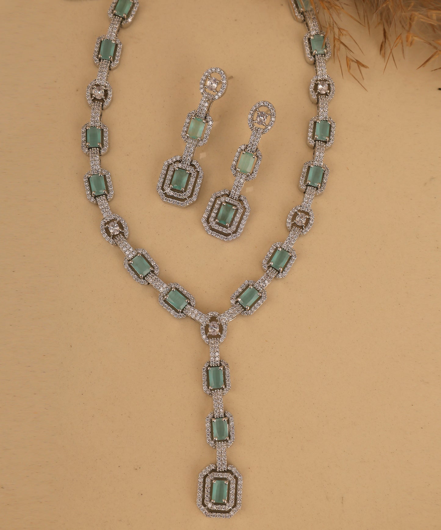 Mint Green Designer Drop Artificial Diamond Necklace