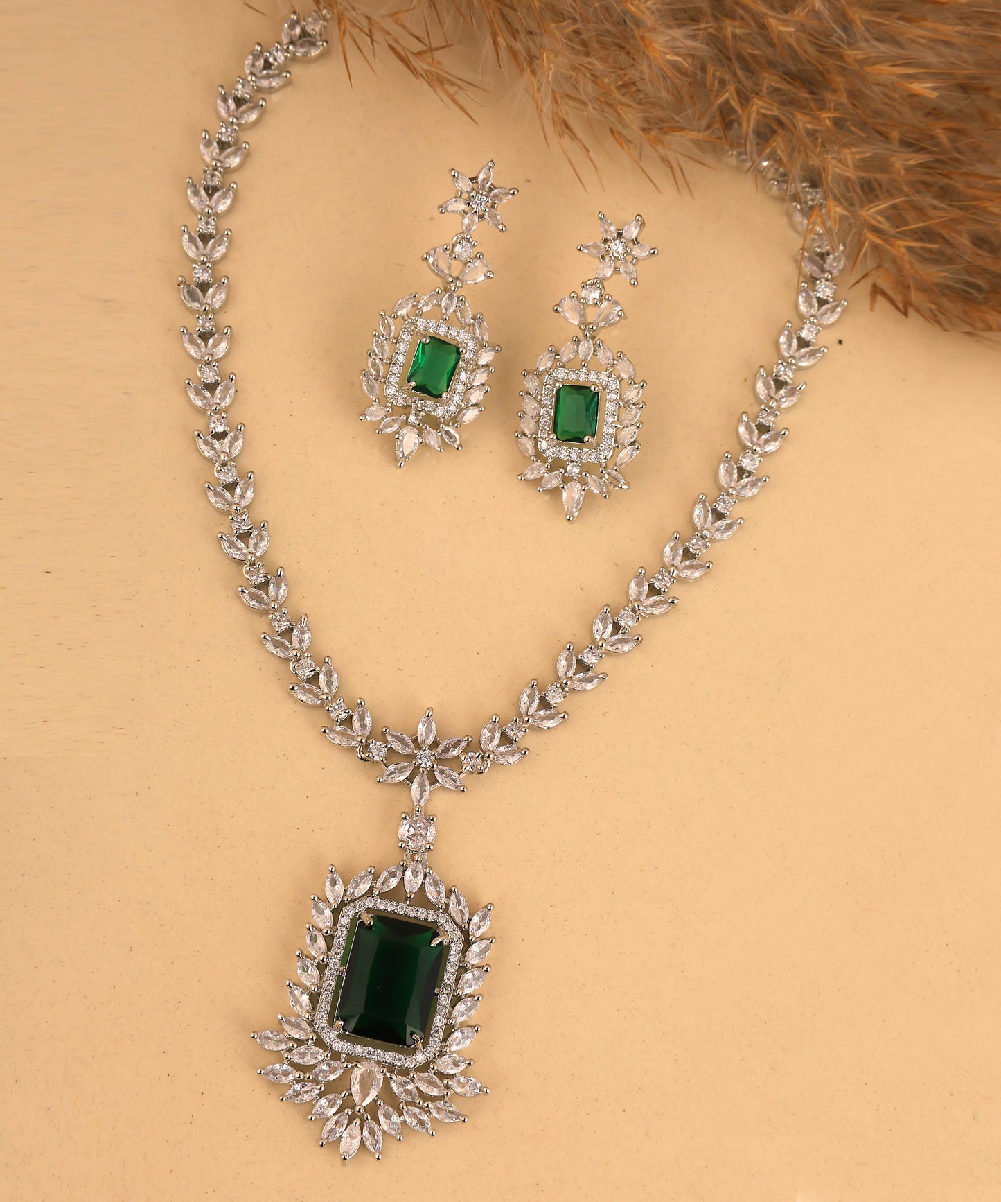 Statement Emerald Drop Designer Artificial Diamond Necklace
