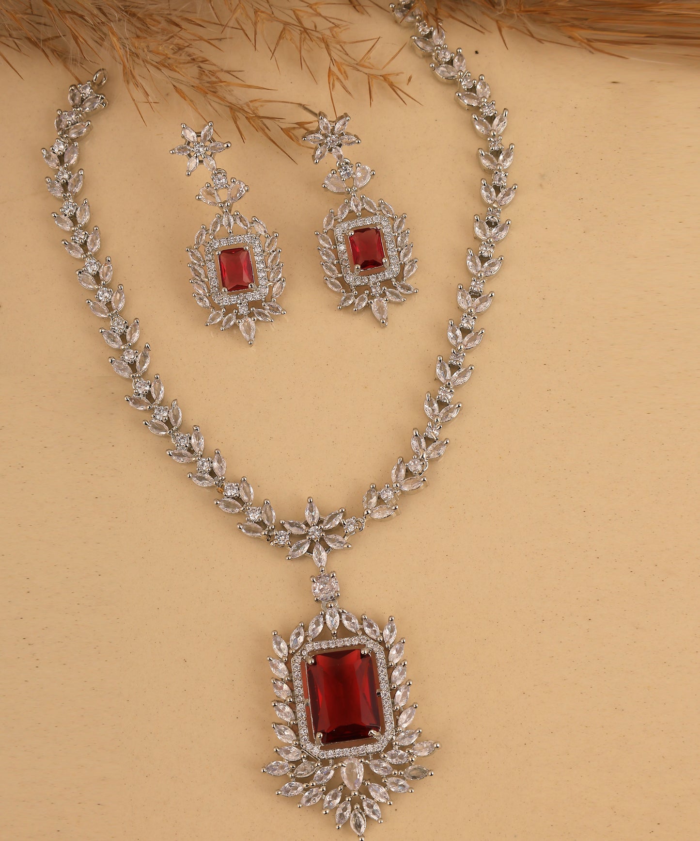 Statement Ruby Drop Designer Artificial Diamond Necklace